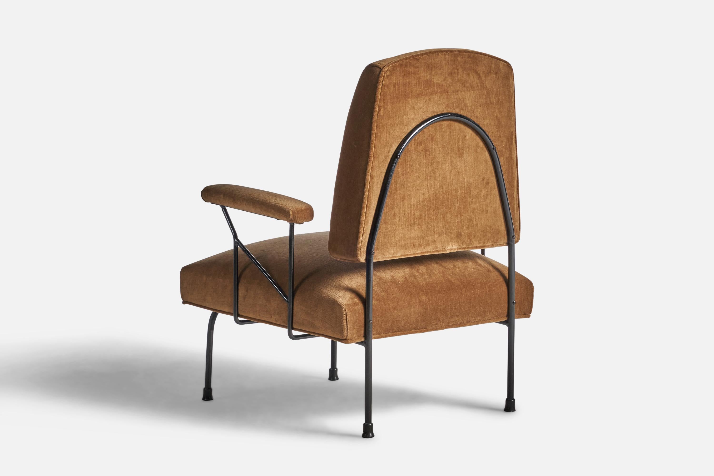 Mid-20th Century Italian Designer, Lounge Chair, Iron, Velvet, Italy, 1940s For Sale