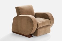 Italian Designer, Lounge Chair, Italy, Velvet, Pine, Italy, 1930s