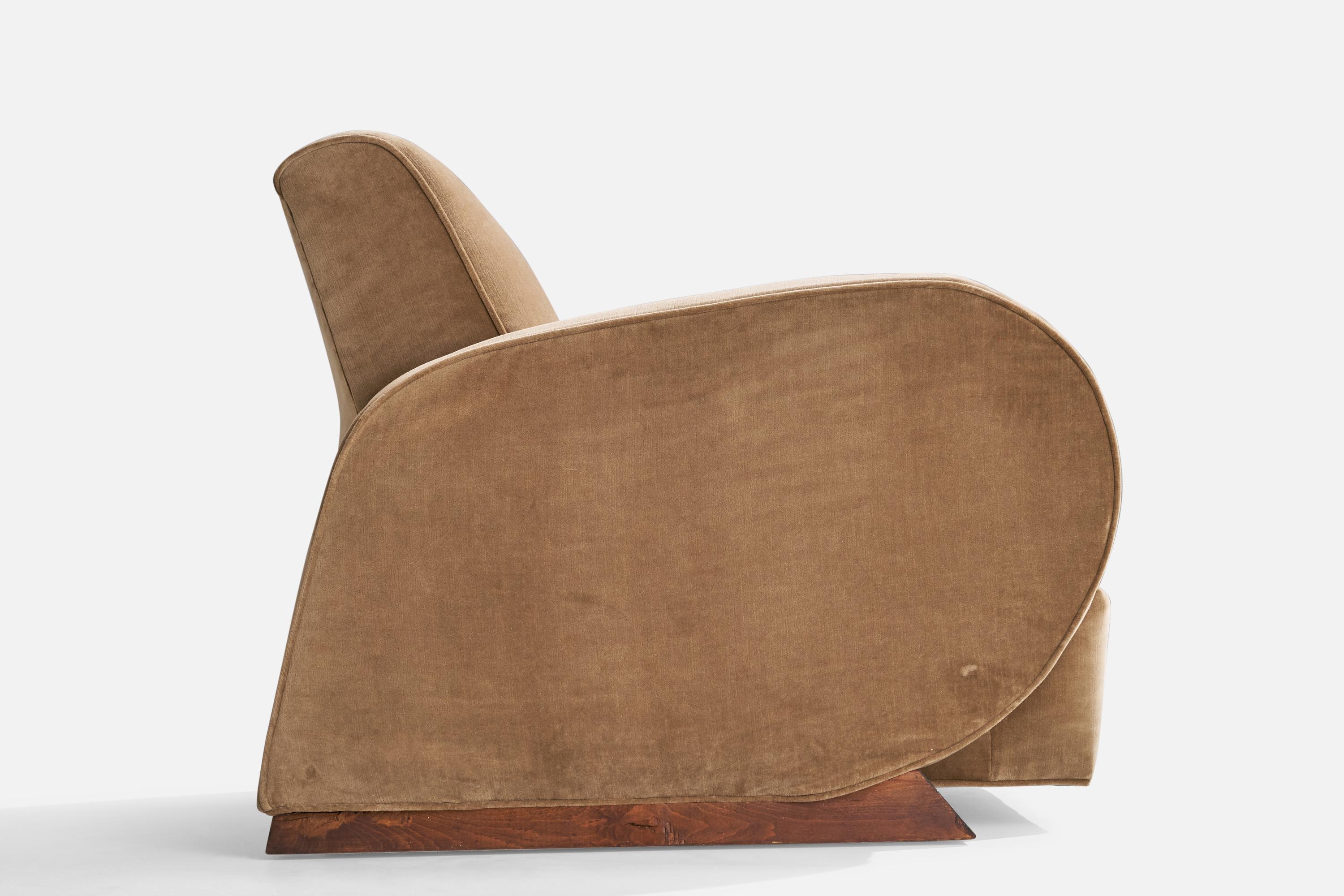 Italian Designer, Lounge Chair, Italy, Velvet, Pine, Italy, 1930s For Sale 1