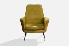 Italian Designer, Lounge Chair, Metal, Velvet, Italy, 1950s