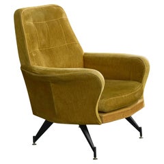 Italian Designer, Lounge Chair, Metal, Velvet, Italy, 1950s