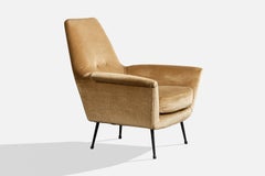 Italian Designer, Lounge Chair, Metal, Velvet, Italy, 1960s