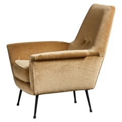 Italian Designer, Lounge Chair, Metal, Velvet, Italy, 1960s