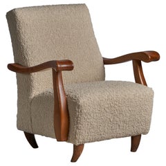 Italian Designer, Lounge Chair, Oak, Fabric, Italy, 1940s