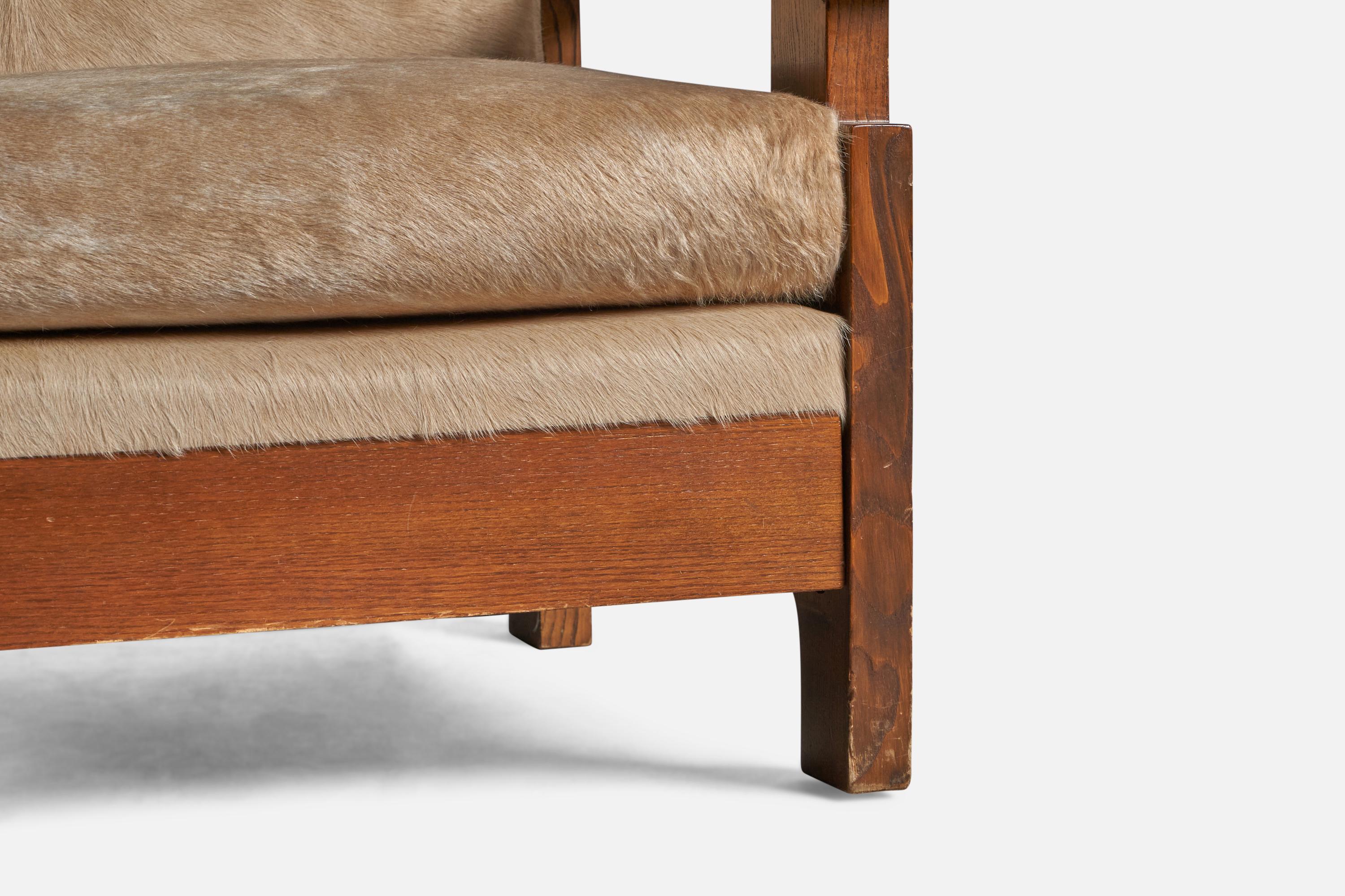 Mid-20th Century Italian Designer, Lounge Chair, Pine, Cowhide, Italy, 1960s For Sale
