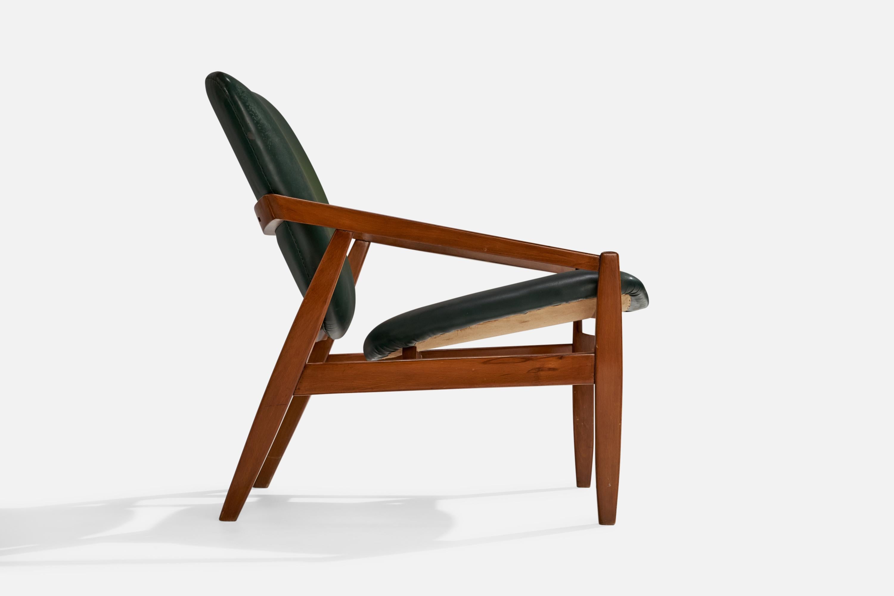 Italian Designer, Lounge Chair, Teak, Vinyl, Italy, 1960s For Sale 1