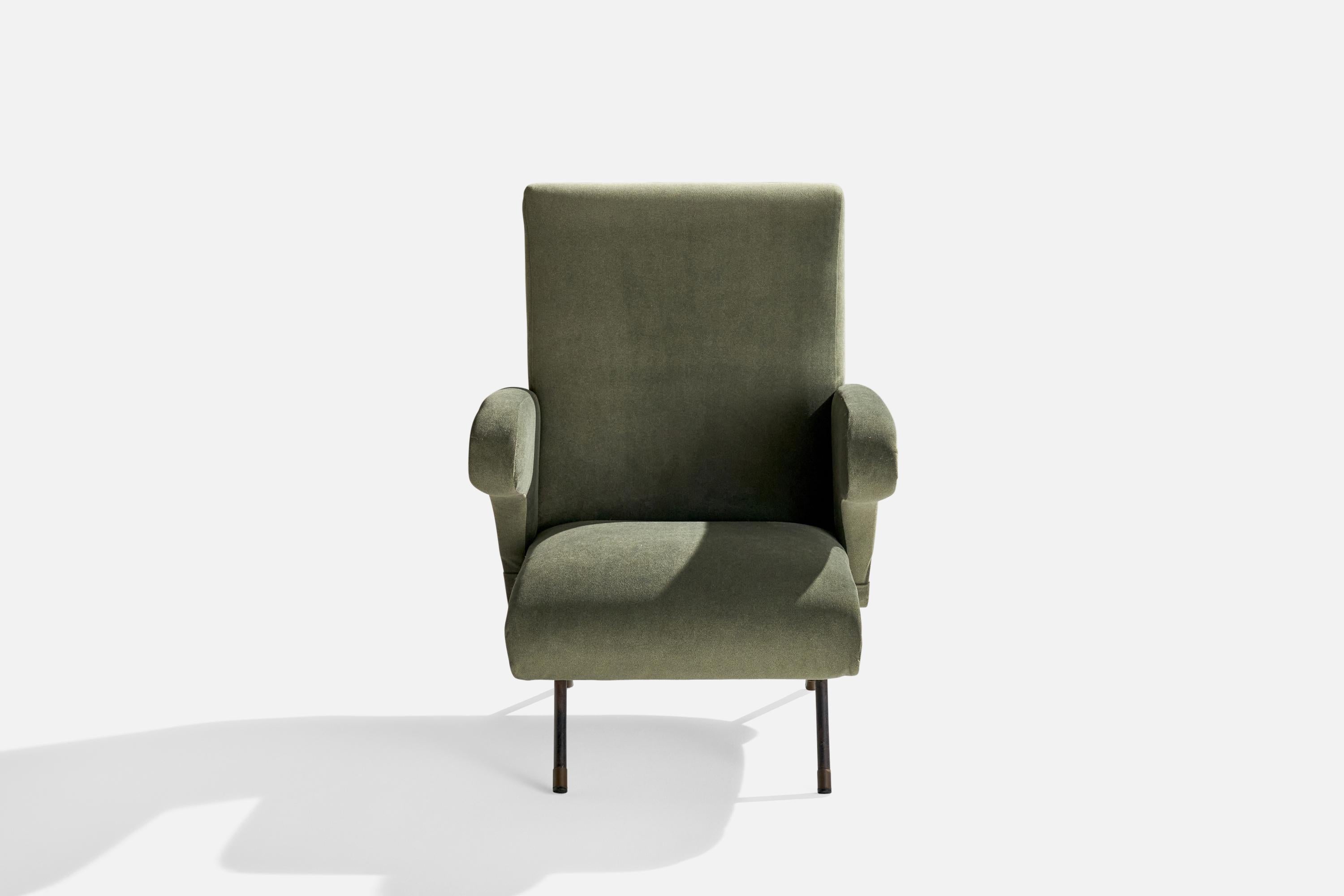 Mid-Century Modern Italian Designer, Lounge Chair, Velvet, Iron, Italy, 1950s For Sale