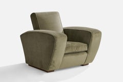 Italian Designer, Lounge Chair, Velvet, Walnut, Italy, 1930s