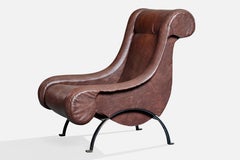 Italian Designer, Lounge Chair, Vinyl, Iron, Italy, 1960s