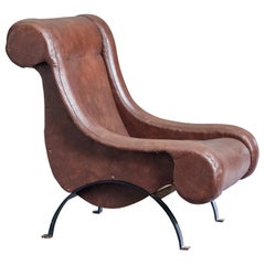Italian Designer, Lounge Chair, Vinyl, Iron, Italy, 1960s