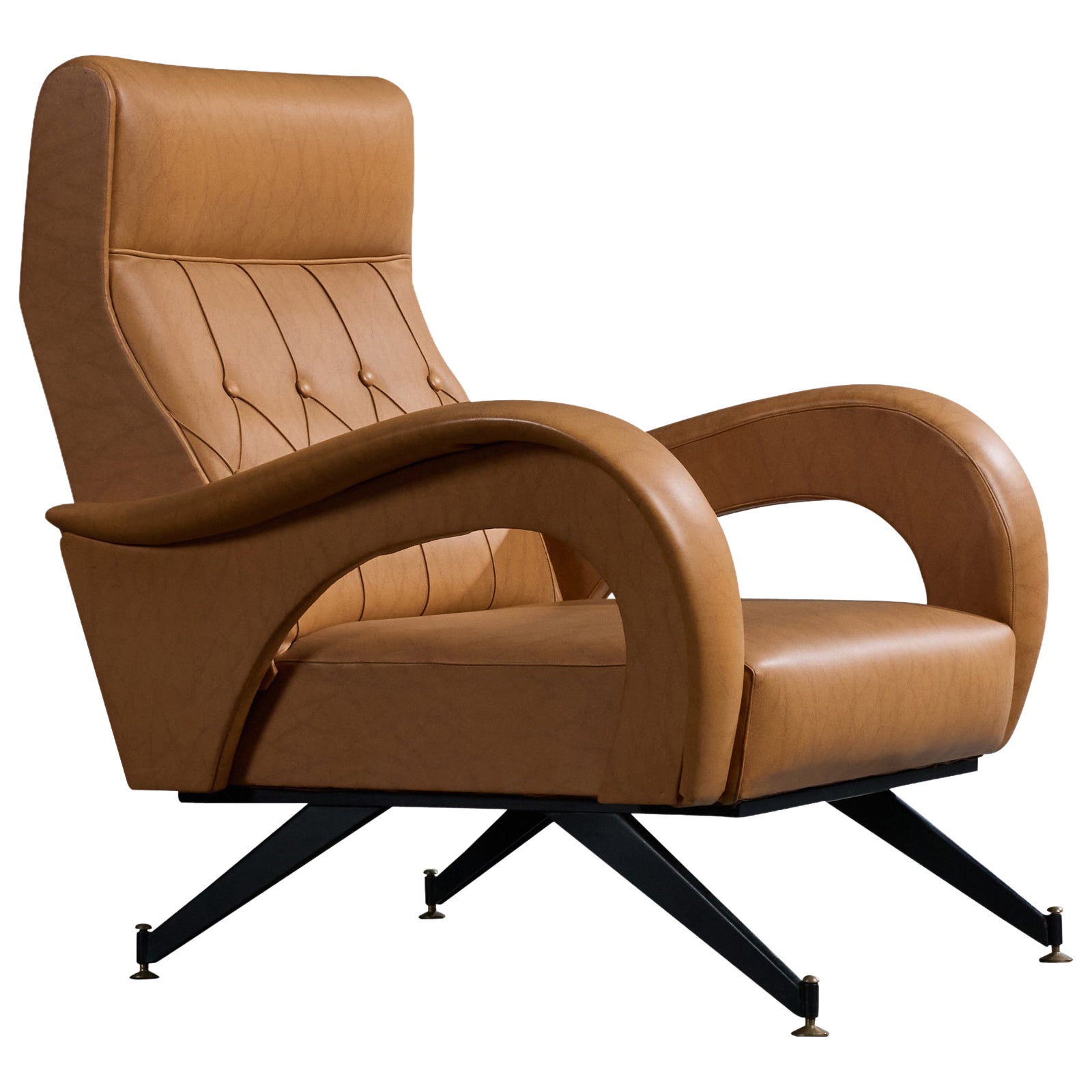 Italian Designer, Lounge Chair, Vinyl, Metal, Brass, Italy, 1960s For Sale