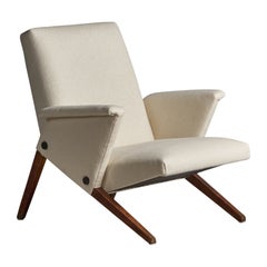 Italian Designer, Lounge Chair, Walnut, Fabric, Metal, Italy, 1950s