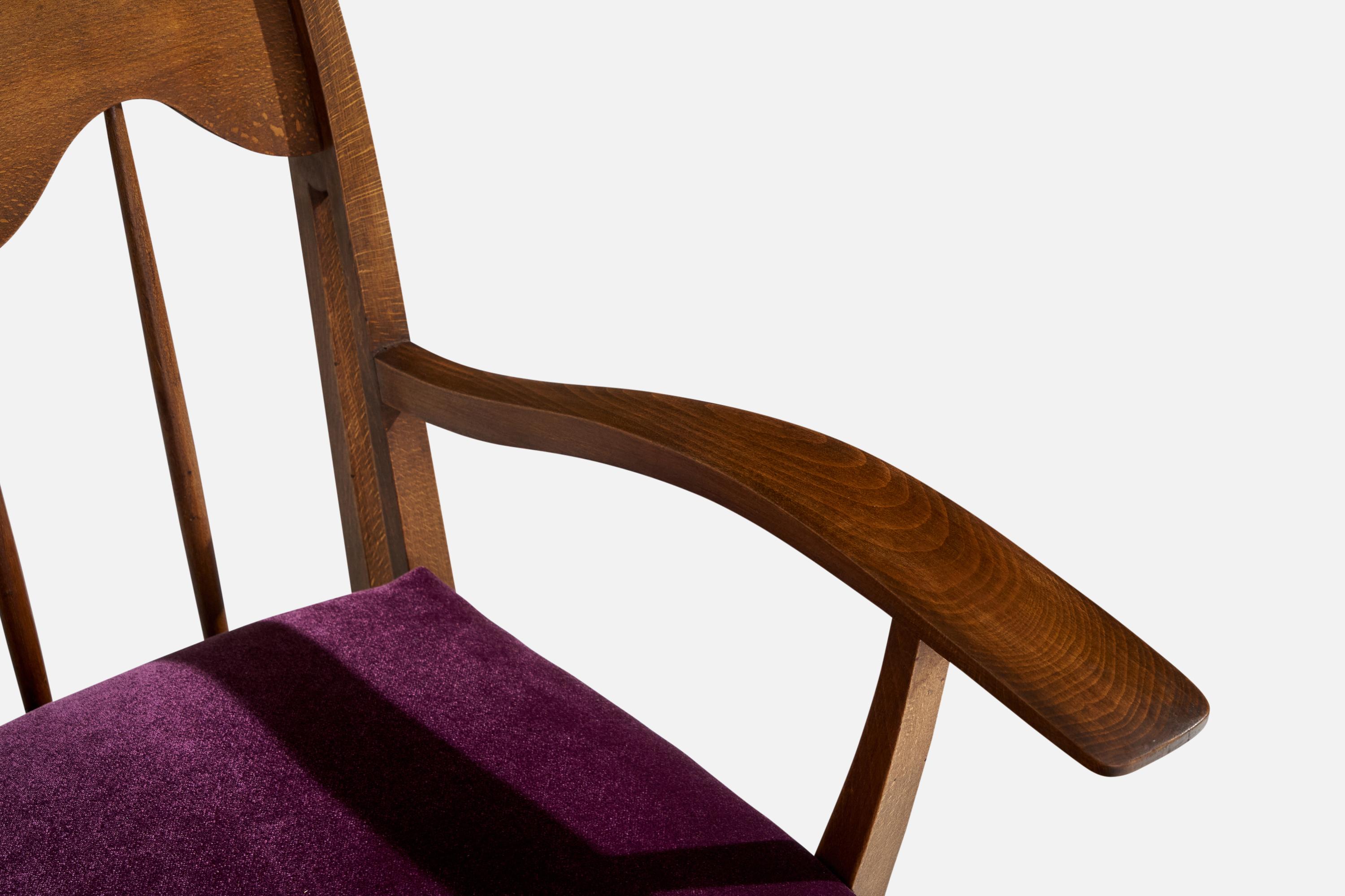 Italian Designer, Lounge Chair, Walnut, Velvet, Italy, 1940s For Sale 4