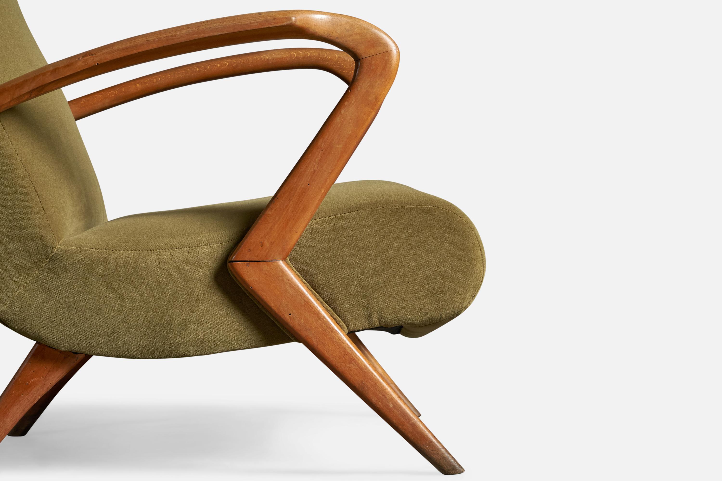Italian Designer, Lounge Chair, Walnut, Velvet, Italy, 1950s 1