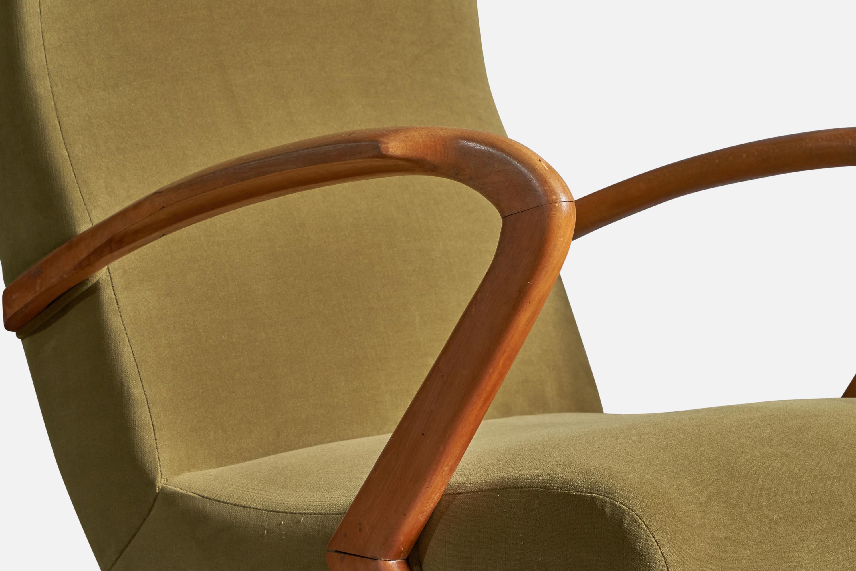 Italian Designer, Lounge Chair, Walnut, Velvet, Italy, 1950s 2