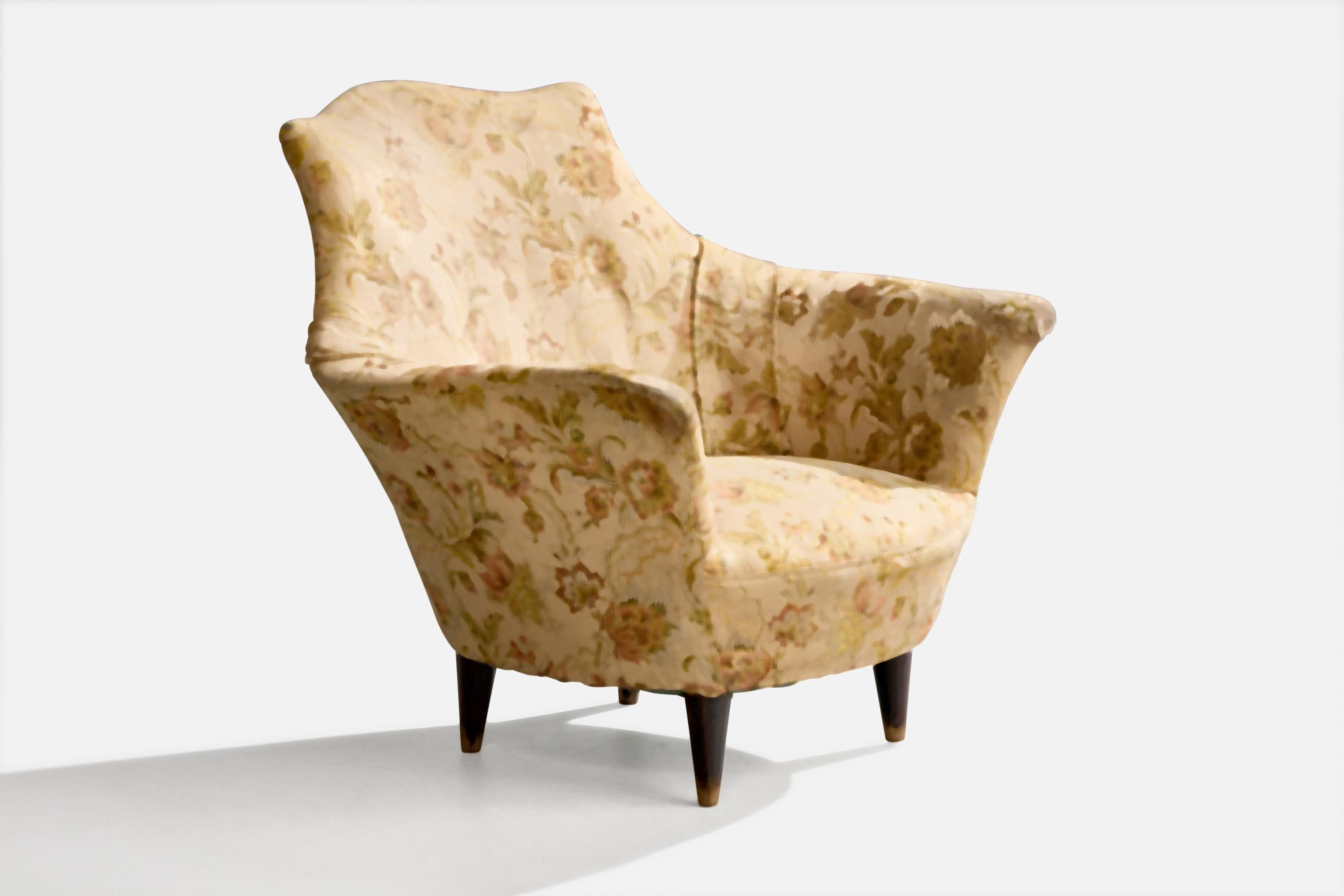 Diseñador italiano, Silla de salón, Madera, Tela, Italia, Años 1940 en Bueno estado para la venta en High Point, NC