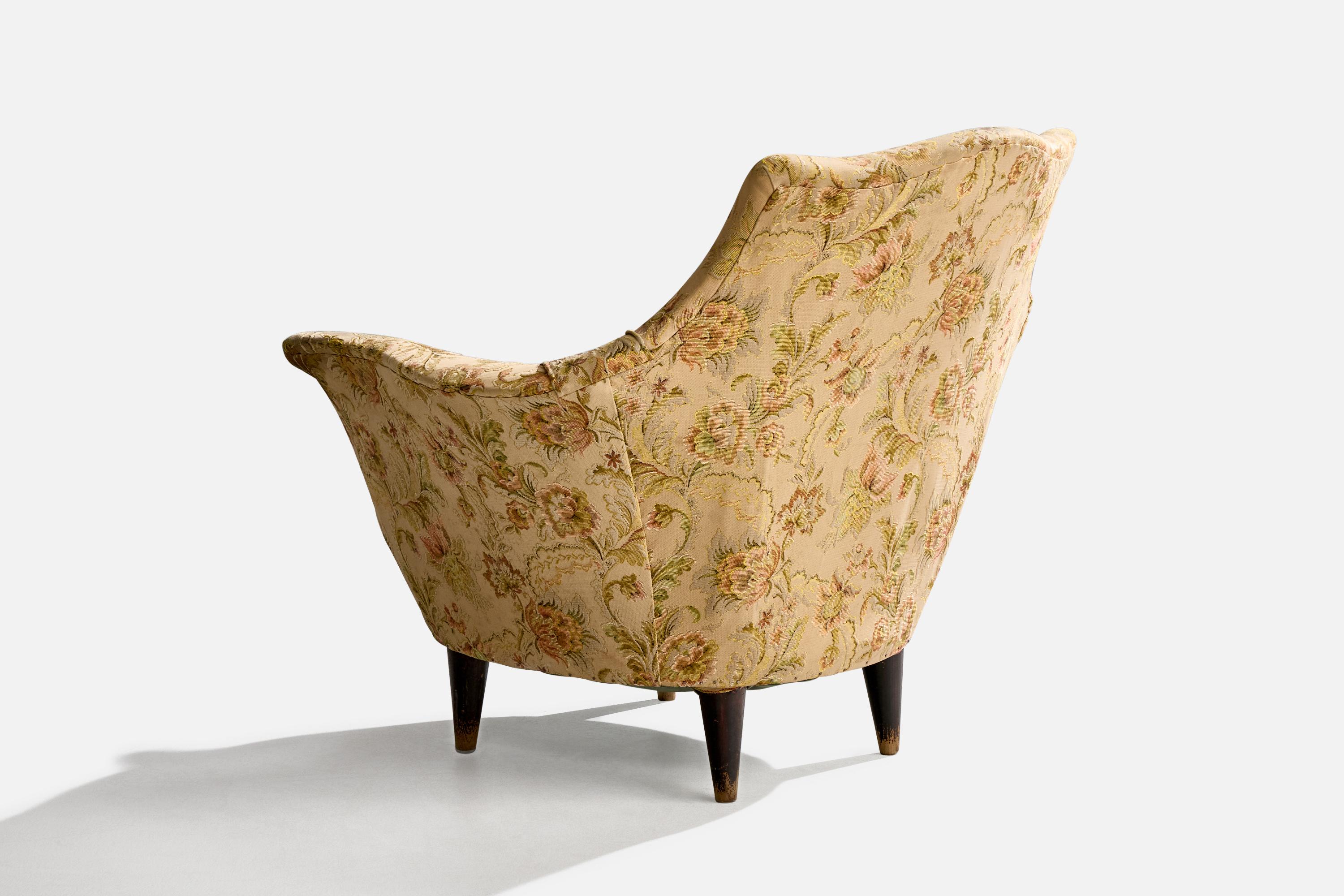 Diseñador italiano, Silla de salón, Madera, Tela, Italia, Años 1940 mediados del siglo XX en venta