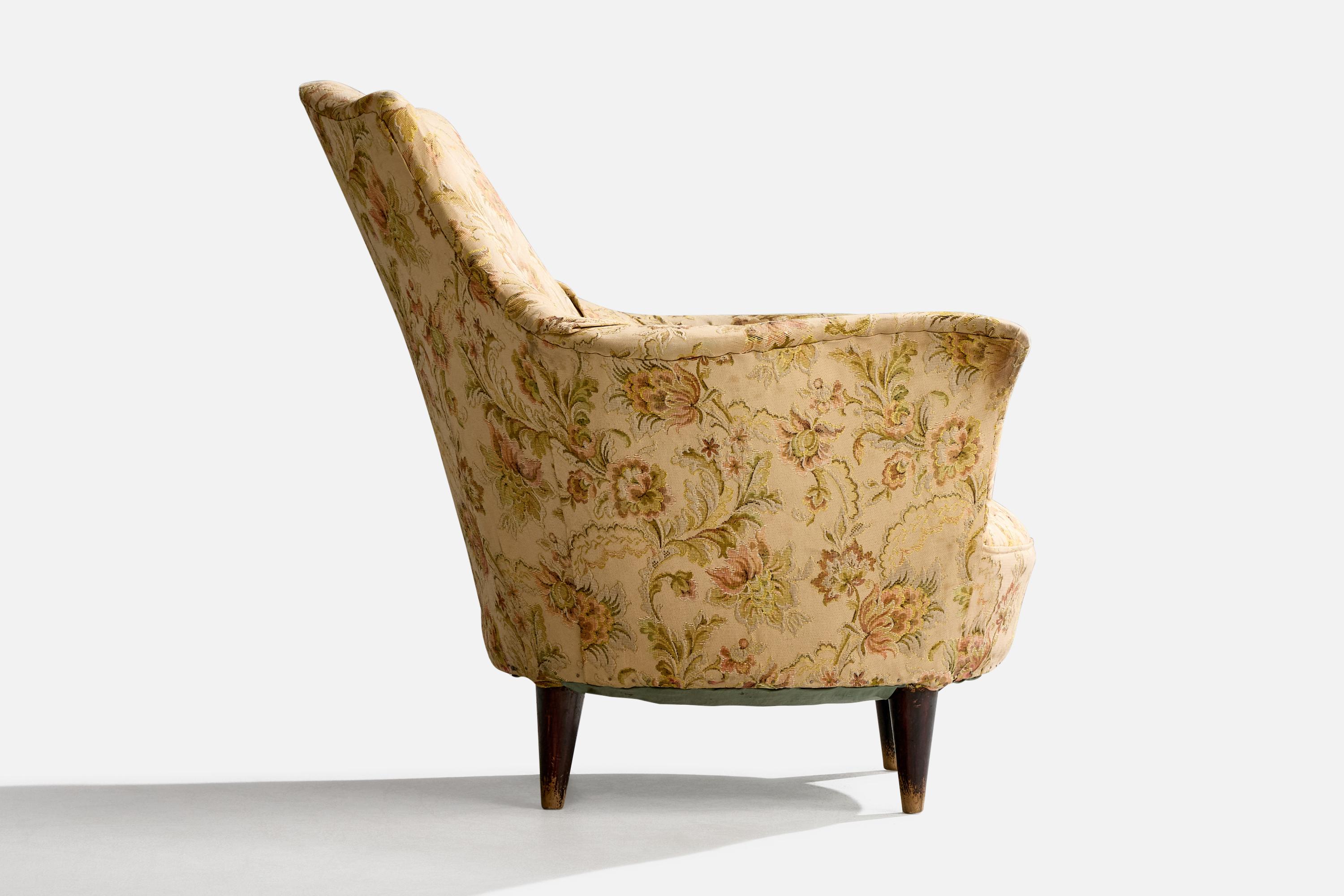 Diseñador italiano, Silla de salón, Madera, Tela, Italia, Años 1940 en venta 1