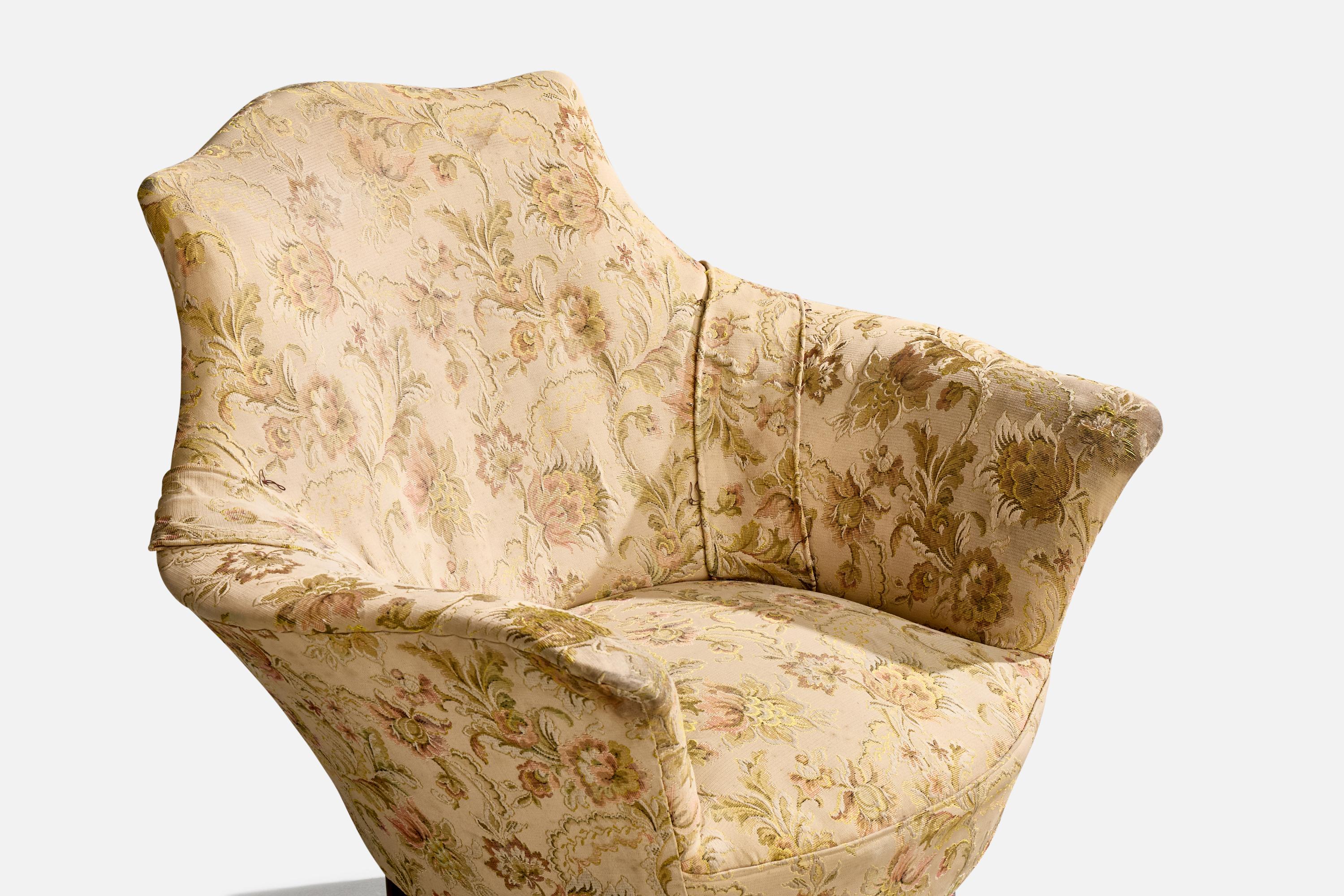 Diseñador italiano, Silla de salón, Madera, Tela, Italia, Años 1940 en venta 2