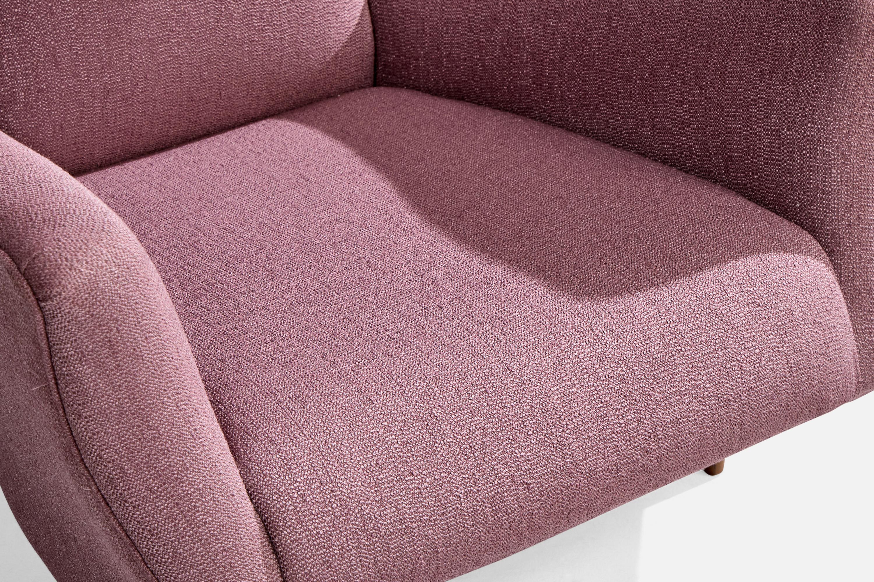 Designer italien, fauteuil de salon, bois, tissu, Italie, années 1950 en vente 4