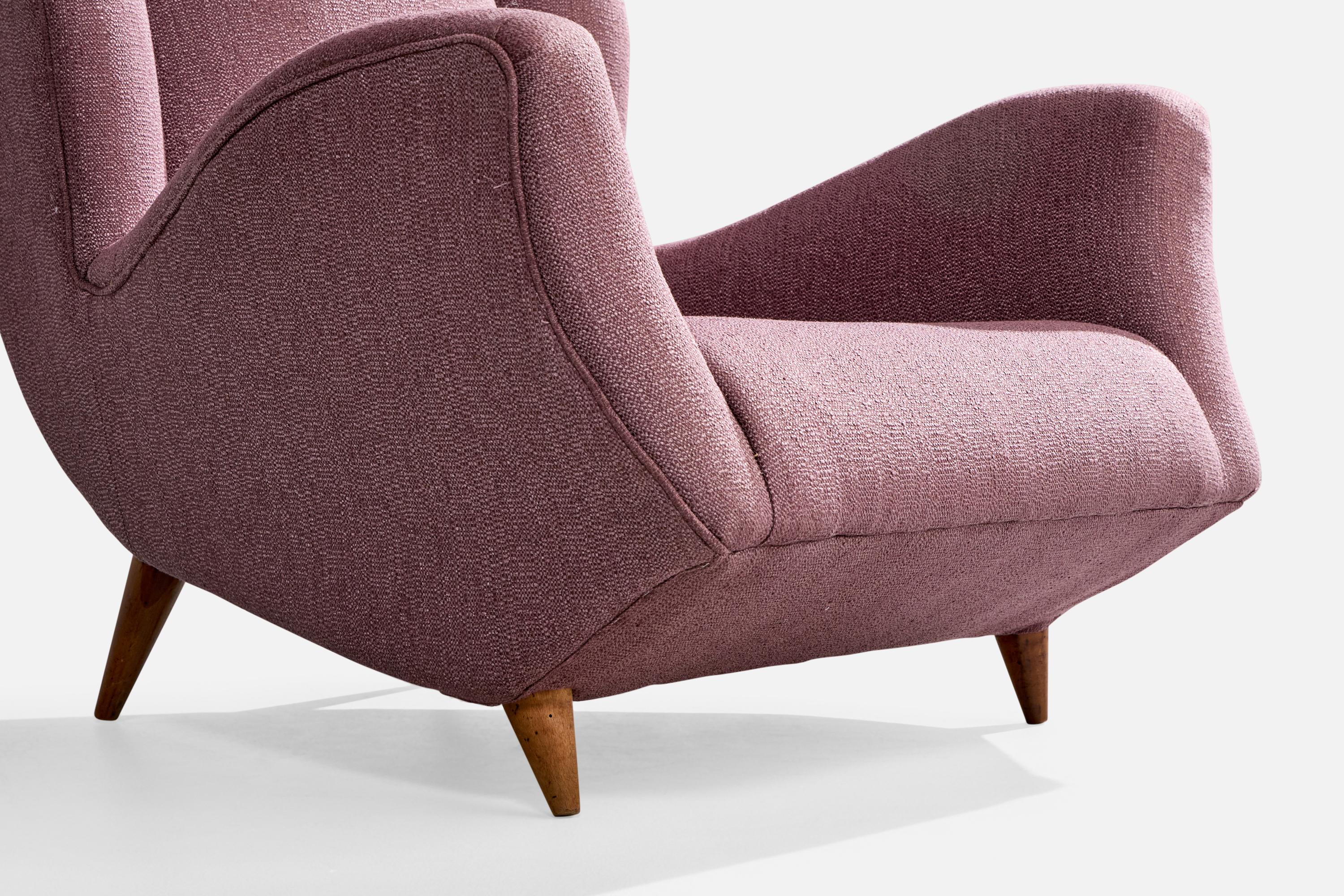 Designer italien, fauteuil de salon, bois, tissu, Italie, années 1950 en vente 5