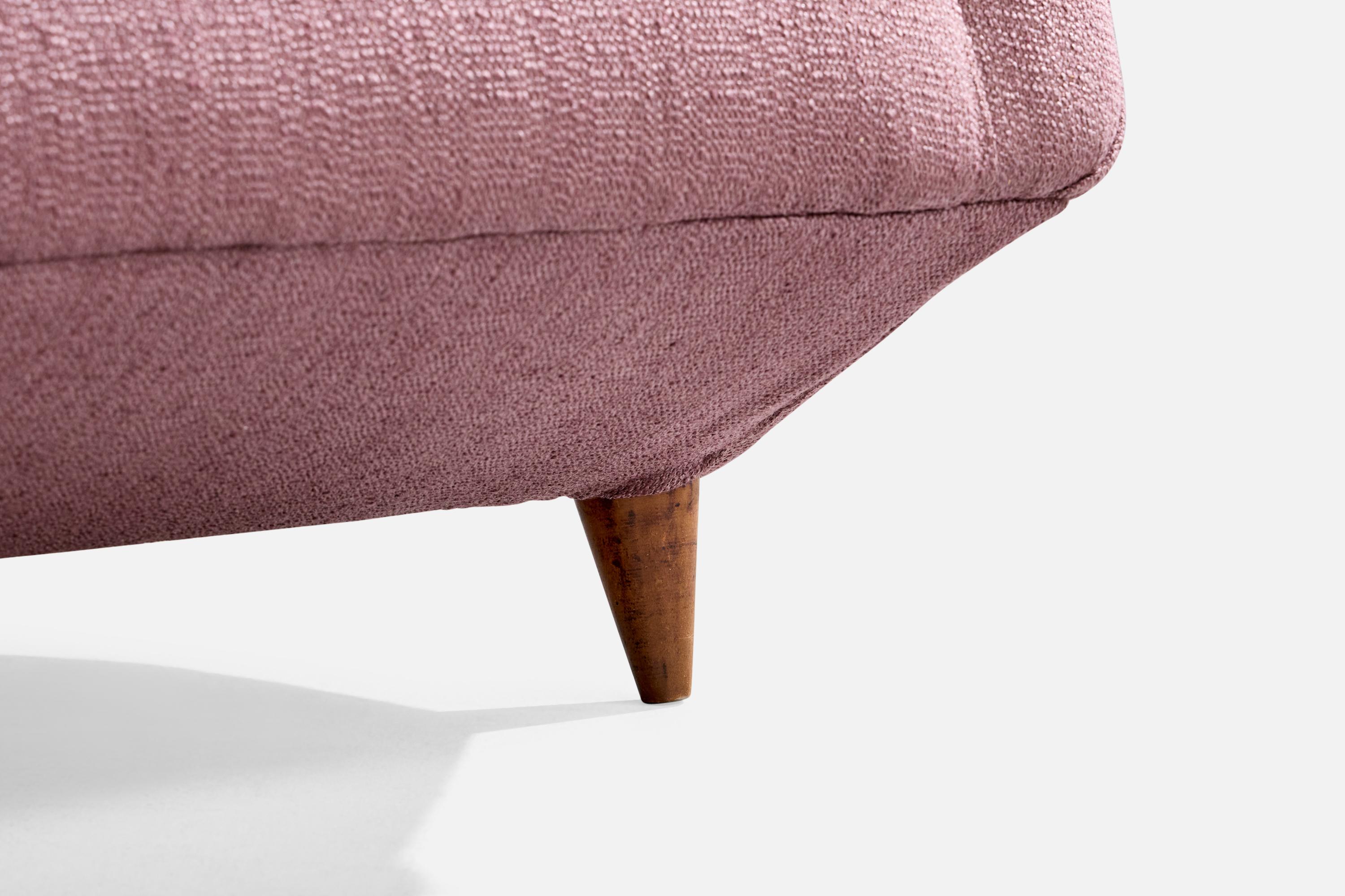 Designer italien, fauteuil de salon, bois, tissu, Italie, années 1950 en vente 6