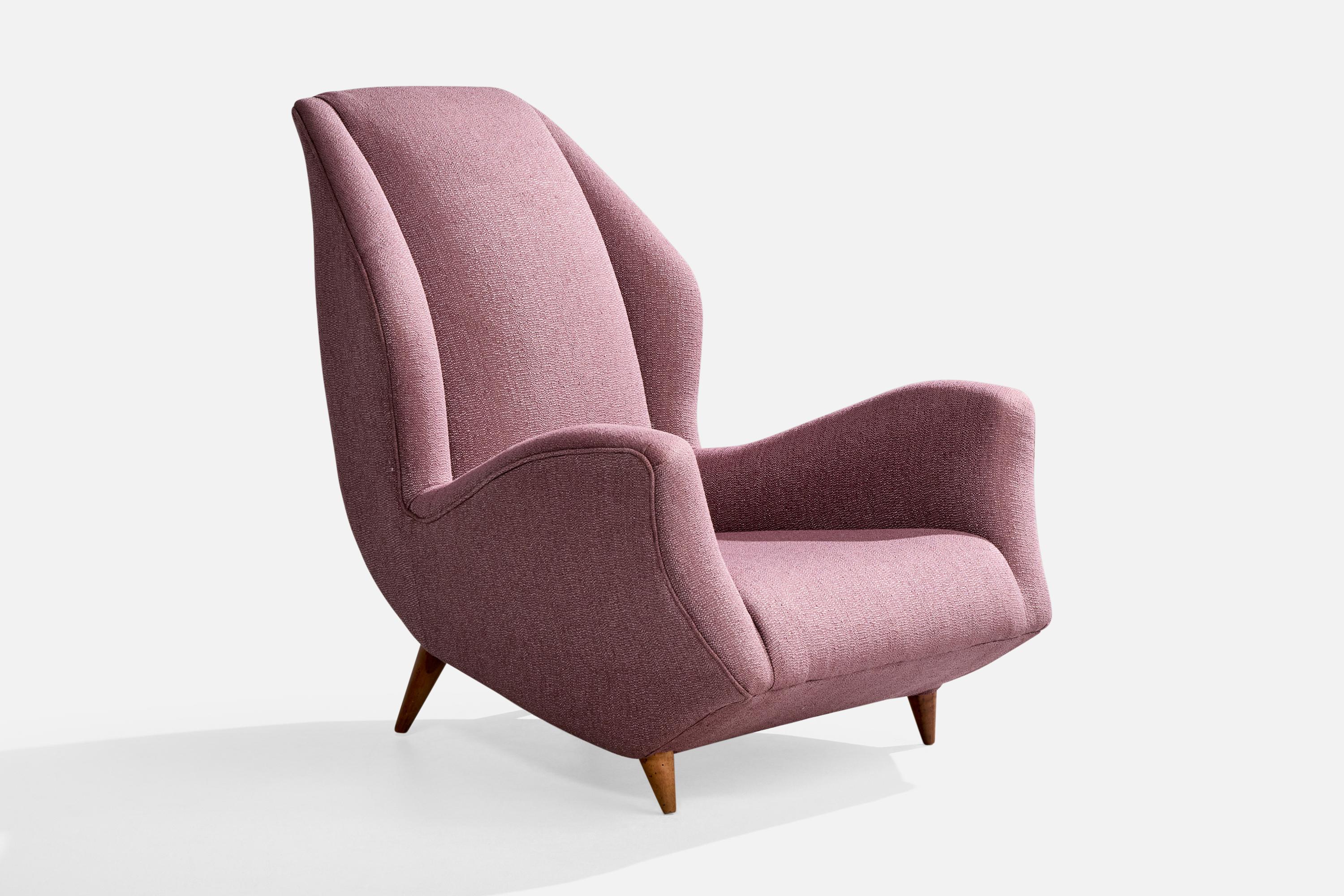 Chaise longue en bois et tissu violet, conçue et fabriquée en Italie, vers les années 1950.
Dimensions globales (pouces) : 35.5 