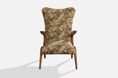 Italian Designer, Lounge Chair, Wood, Fabric, Italy, 1950s