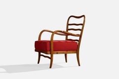 Designer italien, fauteuil de salon, bois, tissu, Italie, années 1950