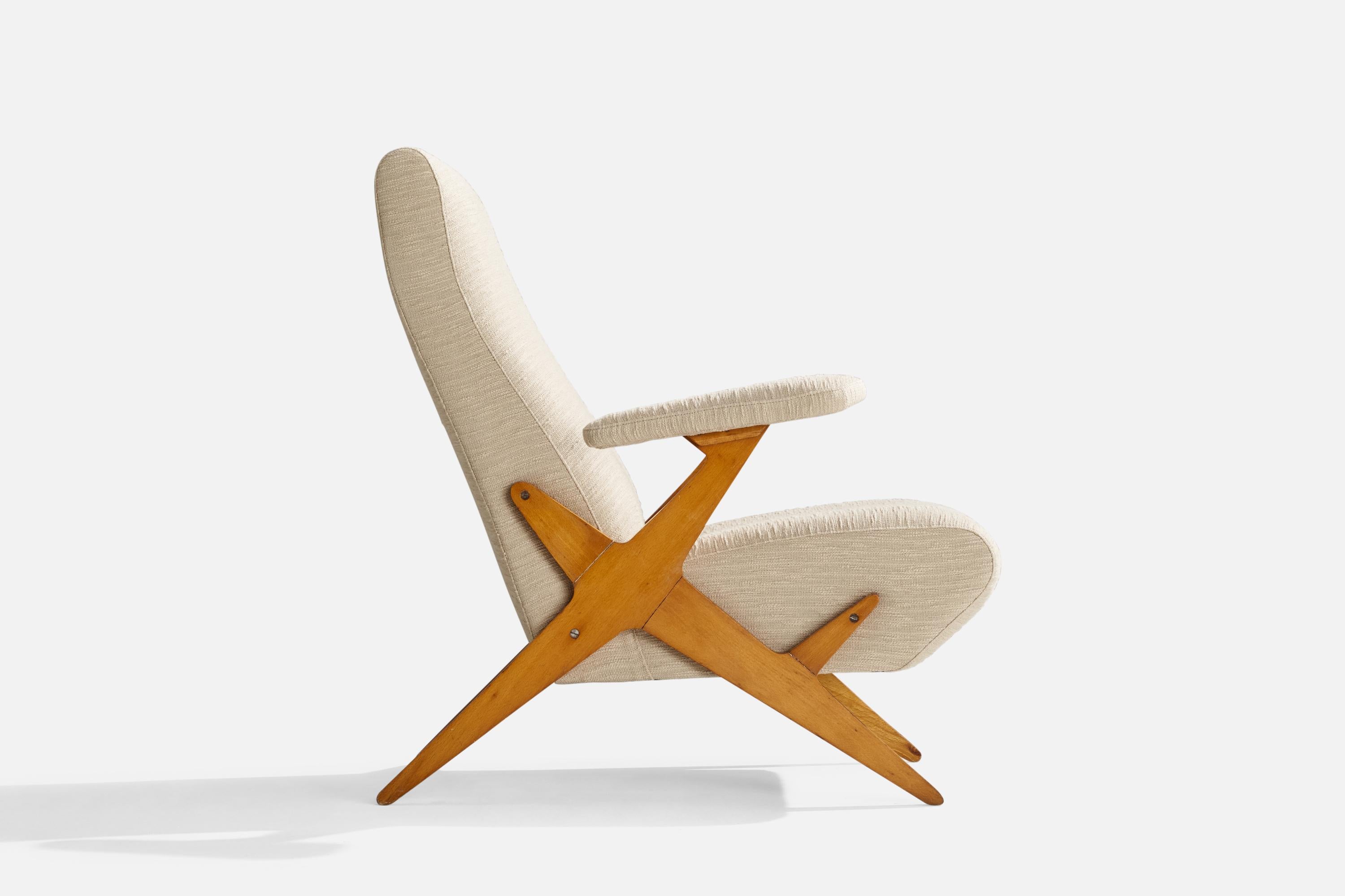 Diseñador italiano, Silla de salón, Madera, Tela, Italia, Años 1950 Moderno de mediados de siglo en venta