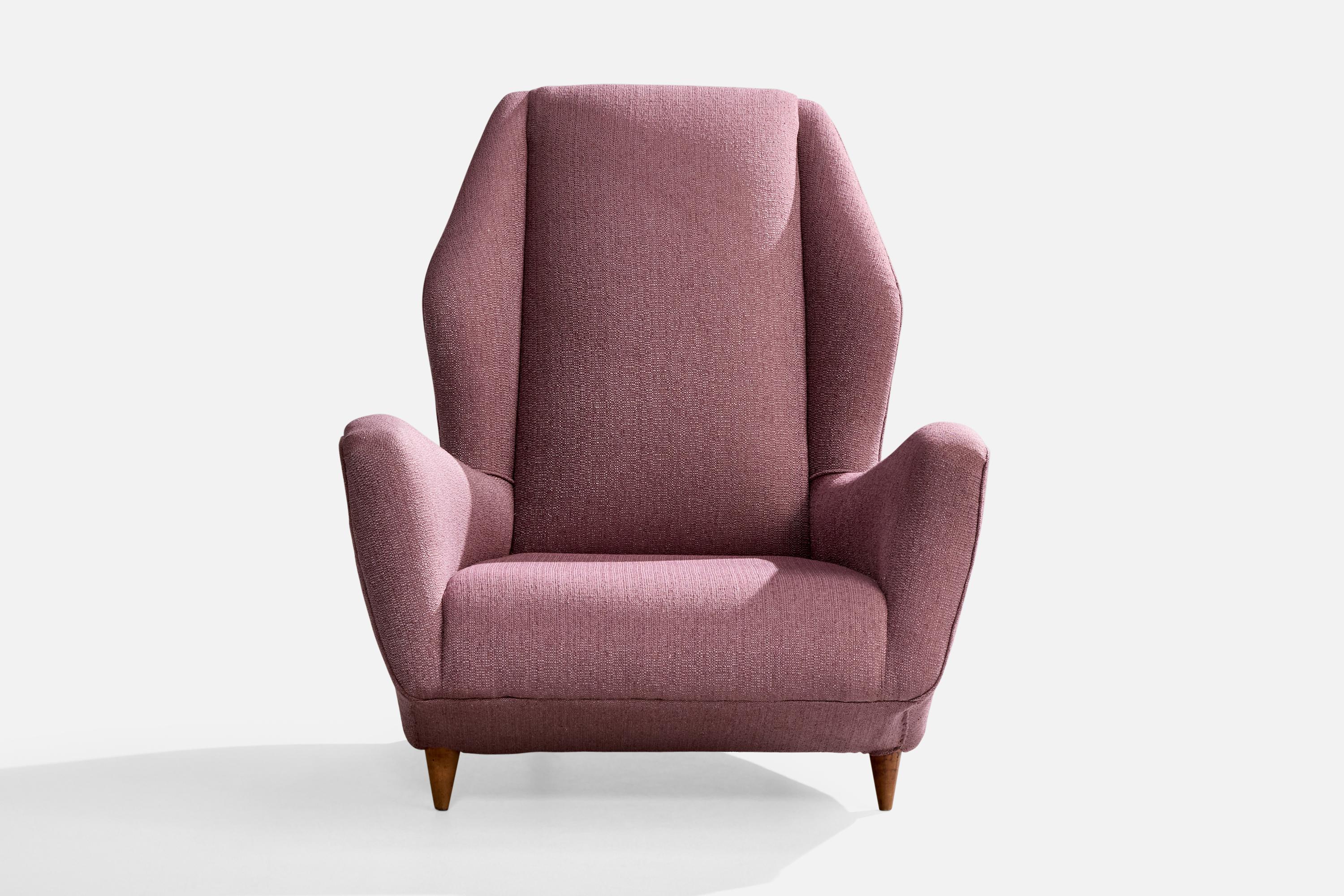 Mid-Century Modern Designer italien, fauteuil de salon, bois, tissu, Italie, années 1950 en vente