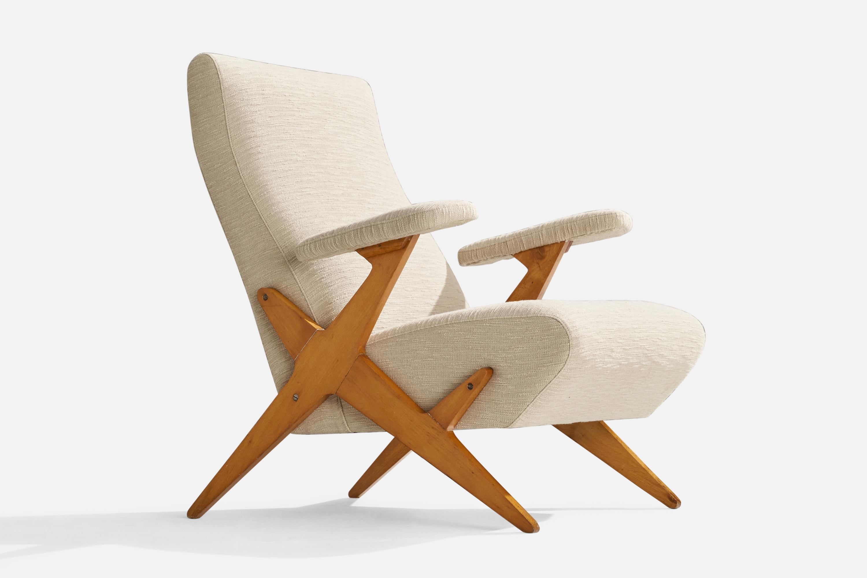 Diseñador italiano, Silla de salón, Madera, Tela, Italia, Años 1950 Italiano en venta