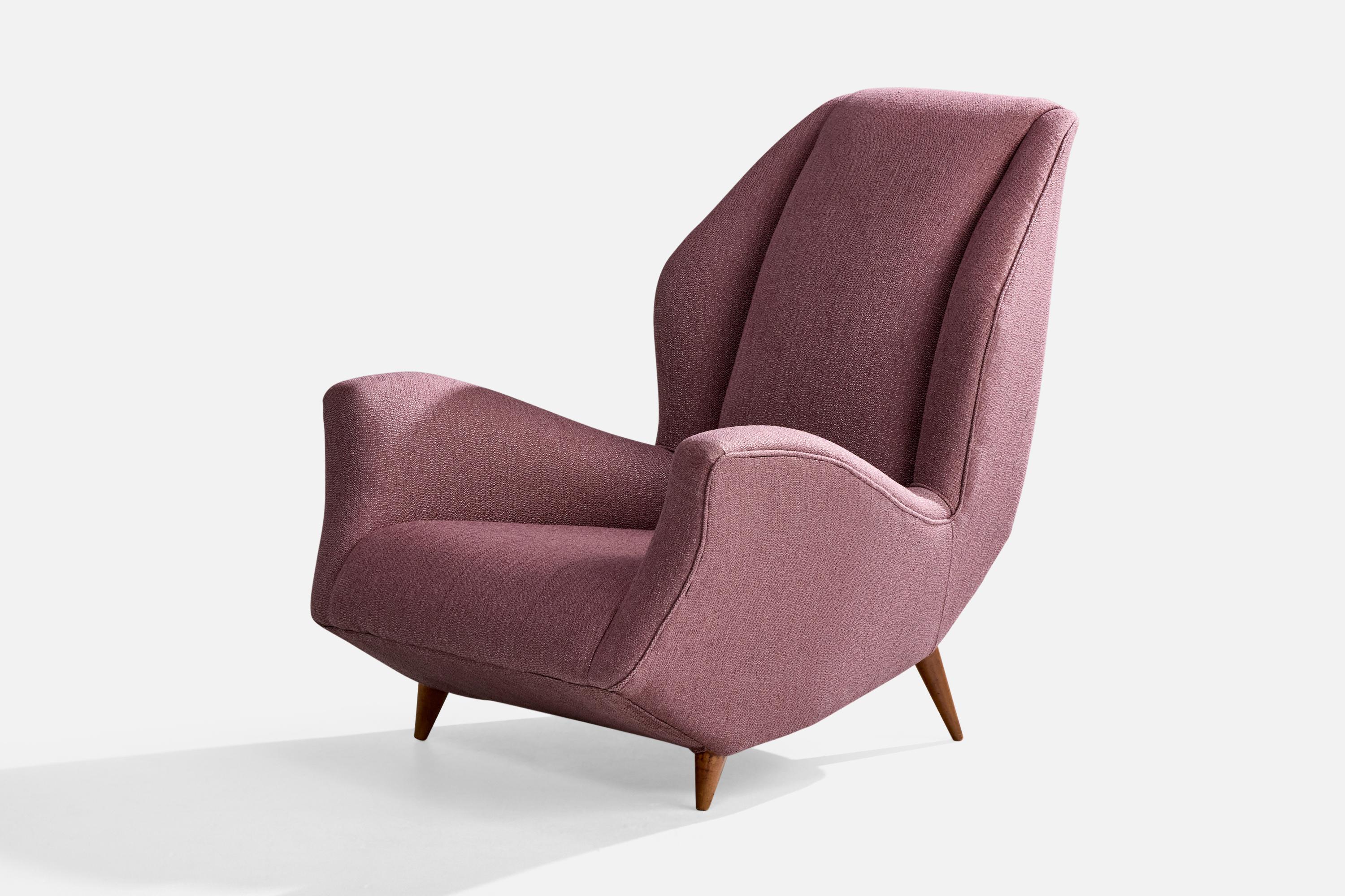 Designer italien, fauteuil de salon, bois, tissu, Italie, années 1950 Bon état - En vente à High Point, NC