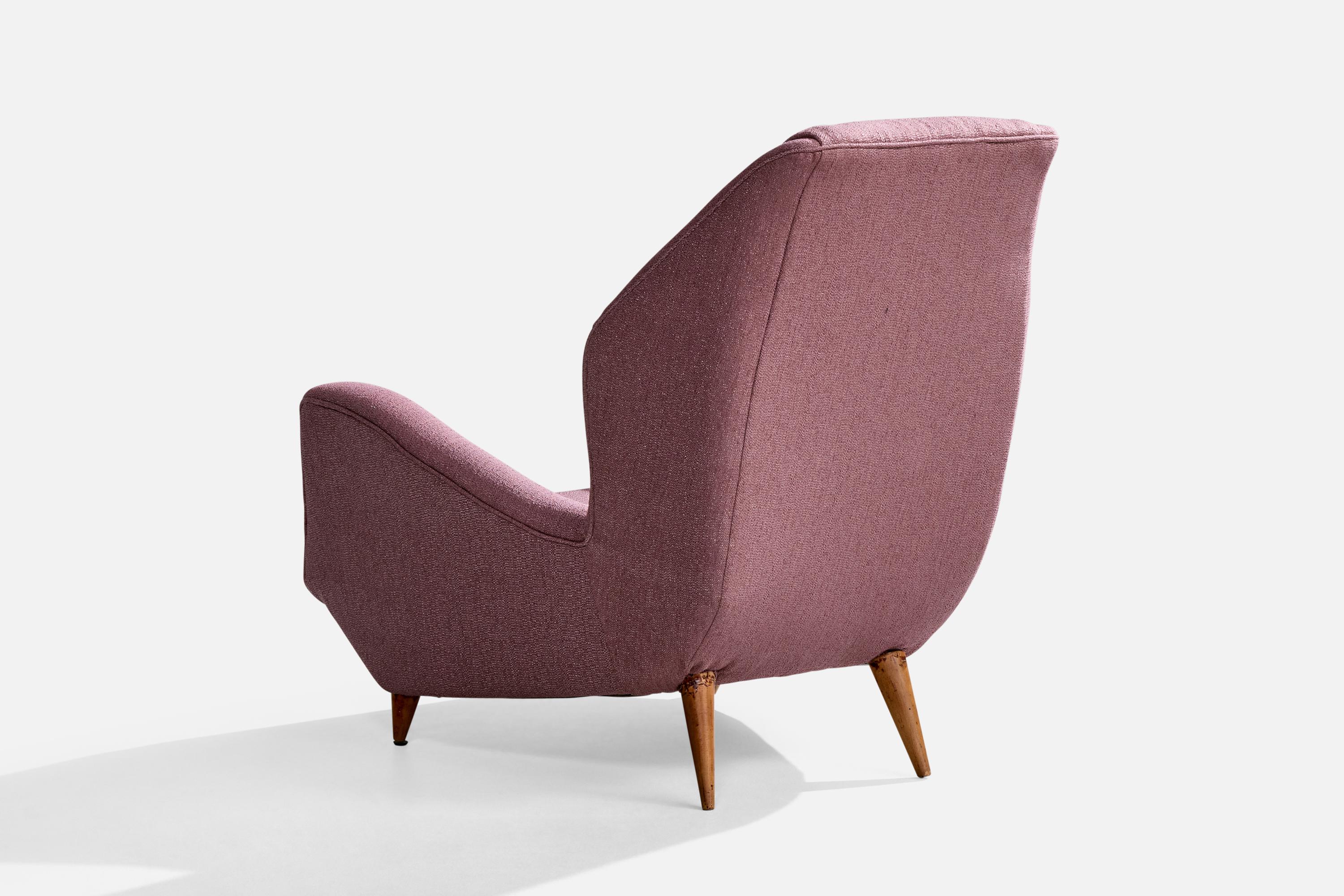 Milieu du XXe siècle Designer italien, fauteuil de salon, bois, tissu, Italie, années 1950 en vente
