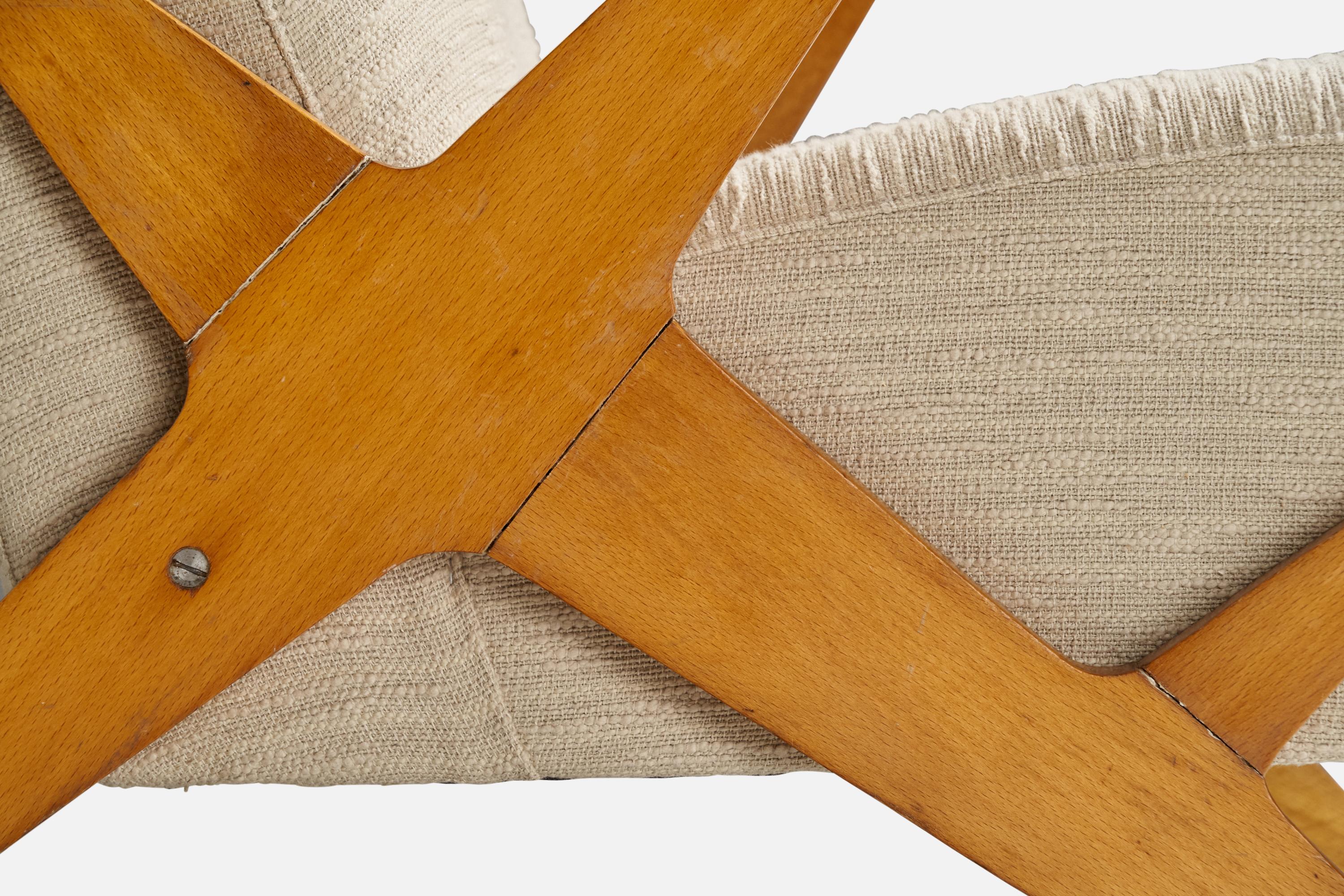 Diseñador italiano, Silla de salón, Madera, Tela, Italia, Años 1950 en venta 3