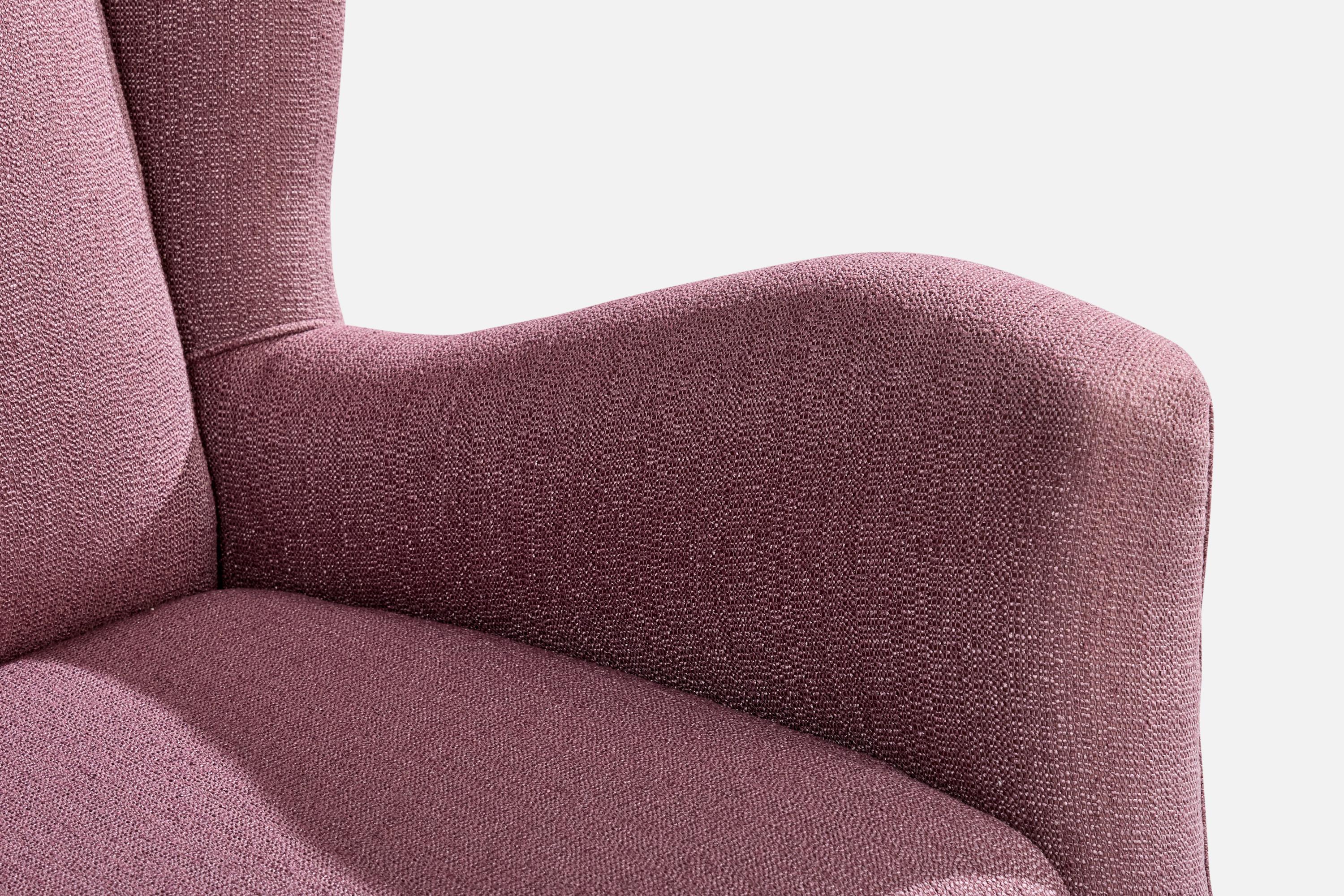Designer italien, fauteuil de salon, bois, tissu, Italie, années 1950 en vente 3