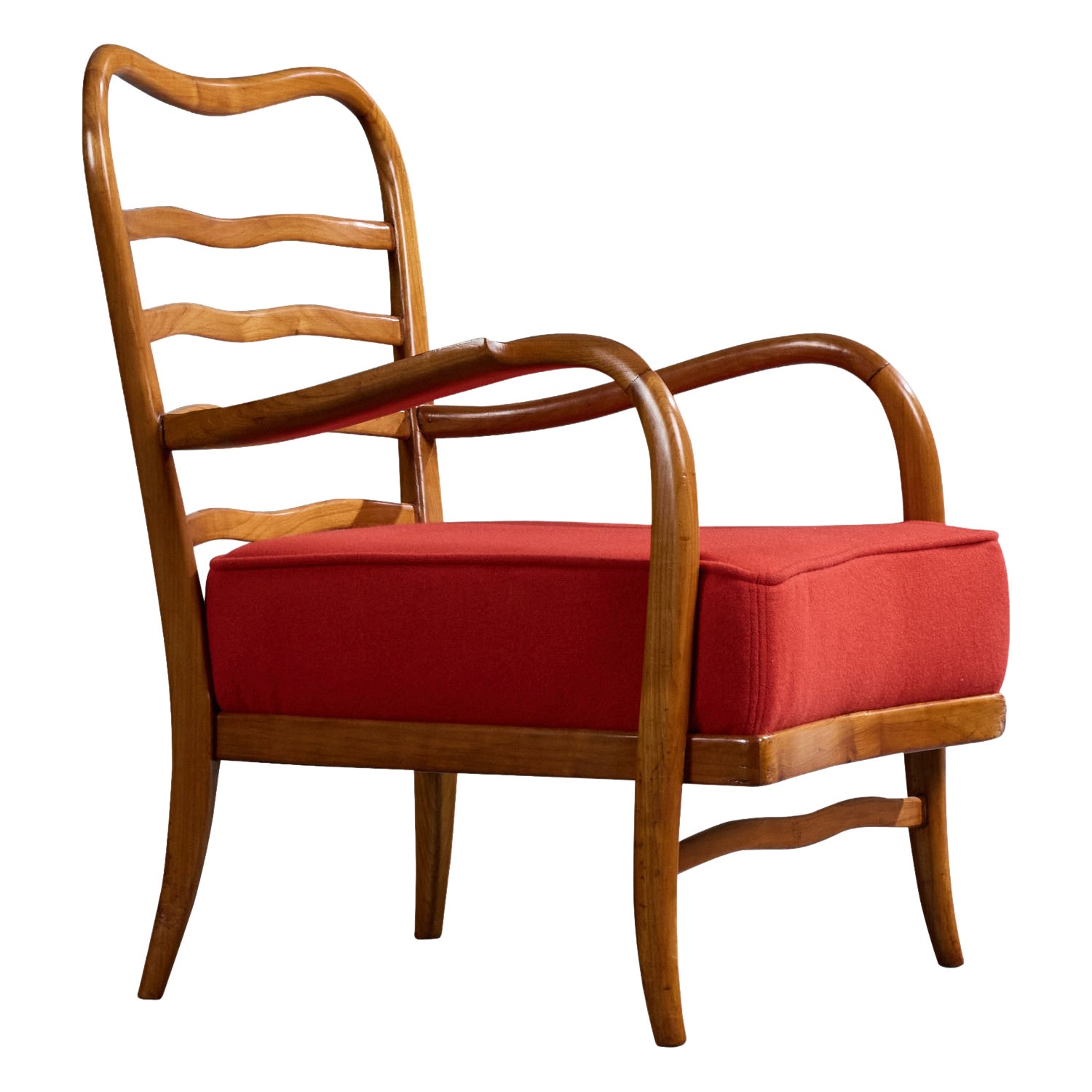 Designer italien, fauteuil de salon, bois, tissu, Italie, années 1950
