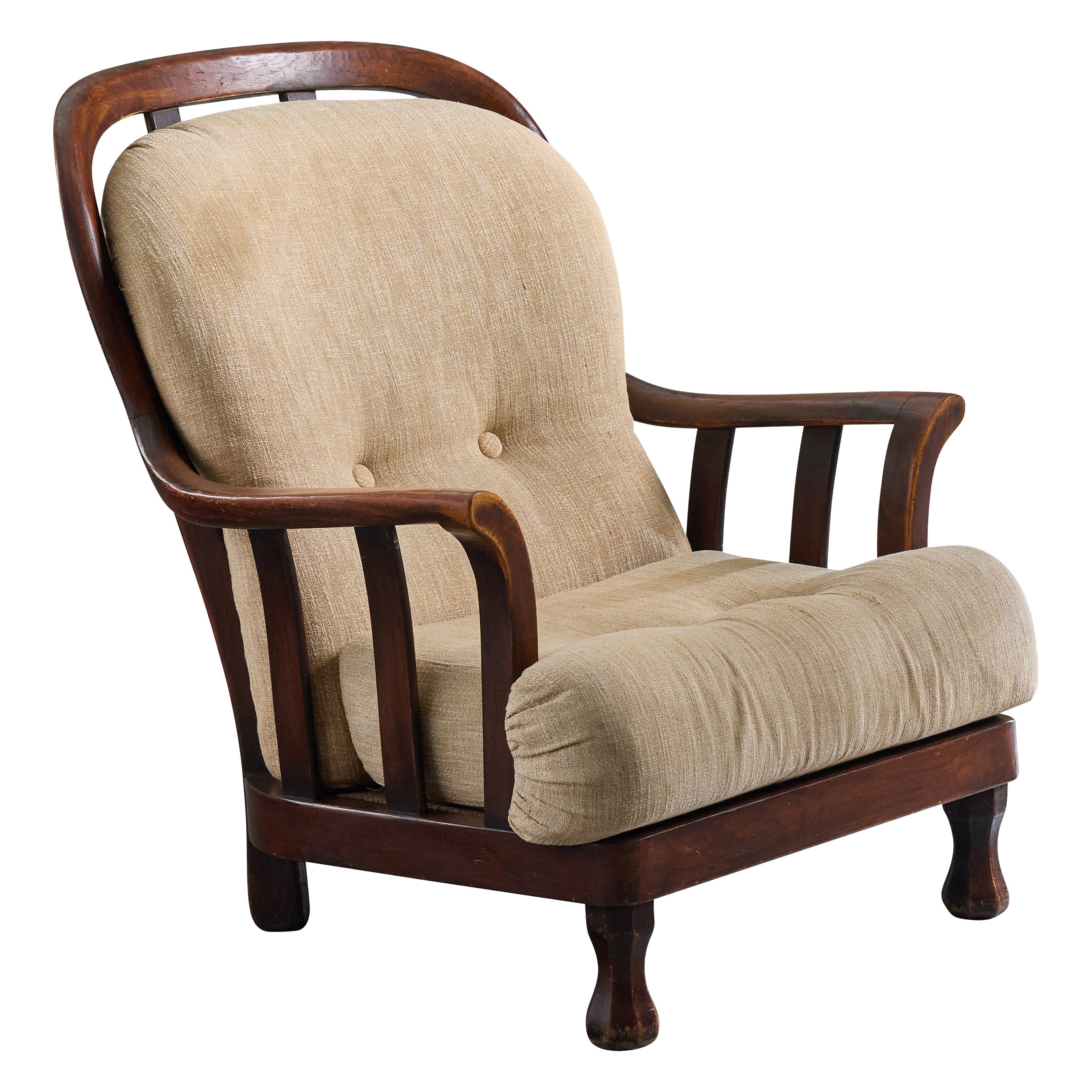 Italian Designer, Lounge Chair, Wood, Fabric, Italy, 1960s