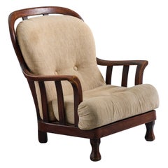 Designer italien, fauteuil de salon, bois, tissu, Italie, années 1960