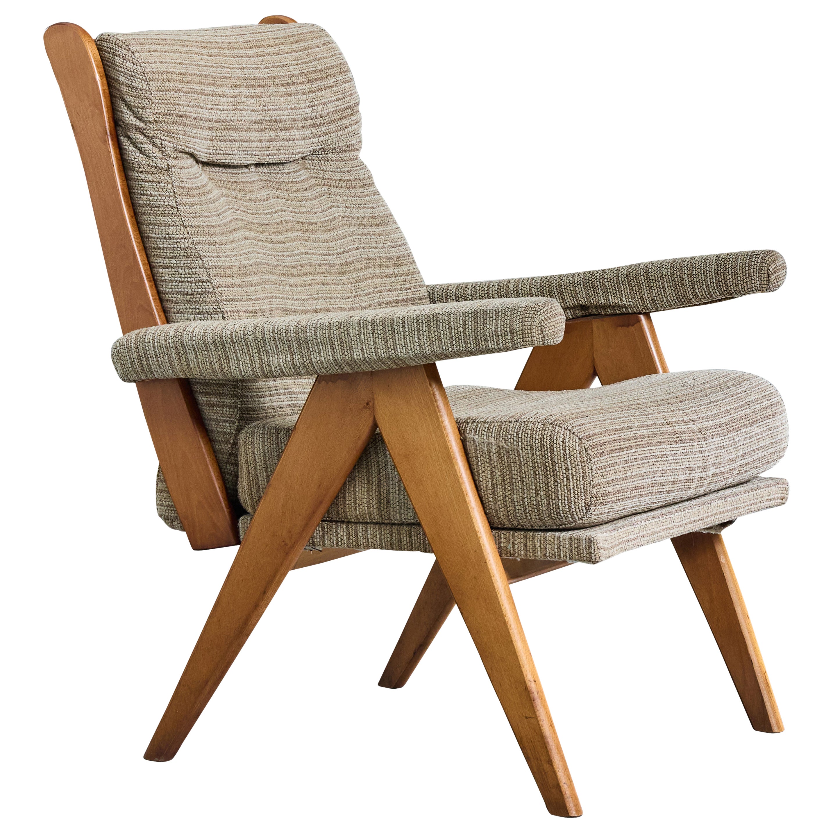 Designer italien, fauteuil de salon, bois, tissu, Italie, années 1960 en vente