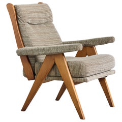 Italienischer Designer, Loungesessel, Holz, Stoff, Italien, 1960er Jahre