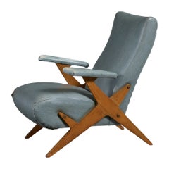 Italian Designer, Lounge Chair, Wood, Metal, Vinyl, Italy, 1950s