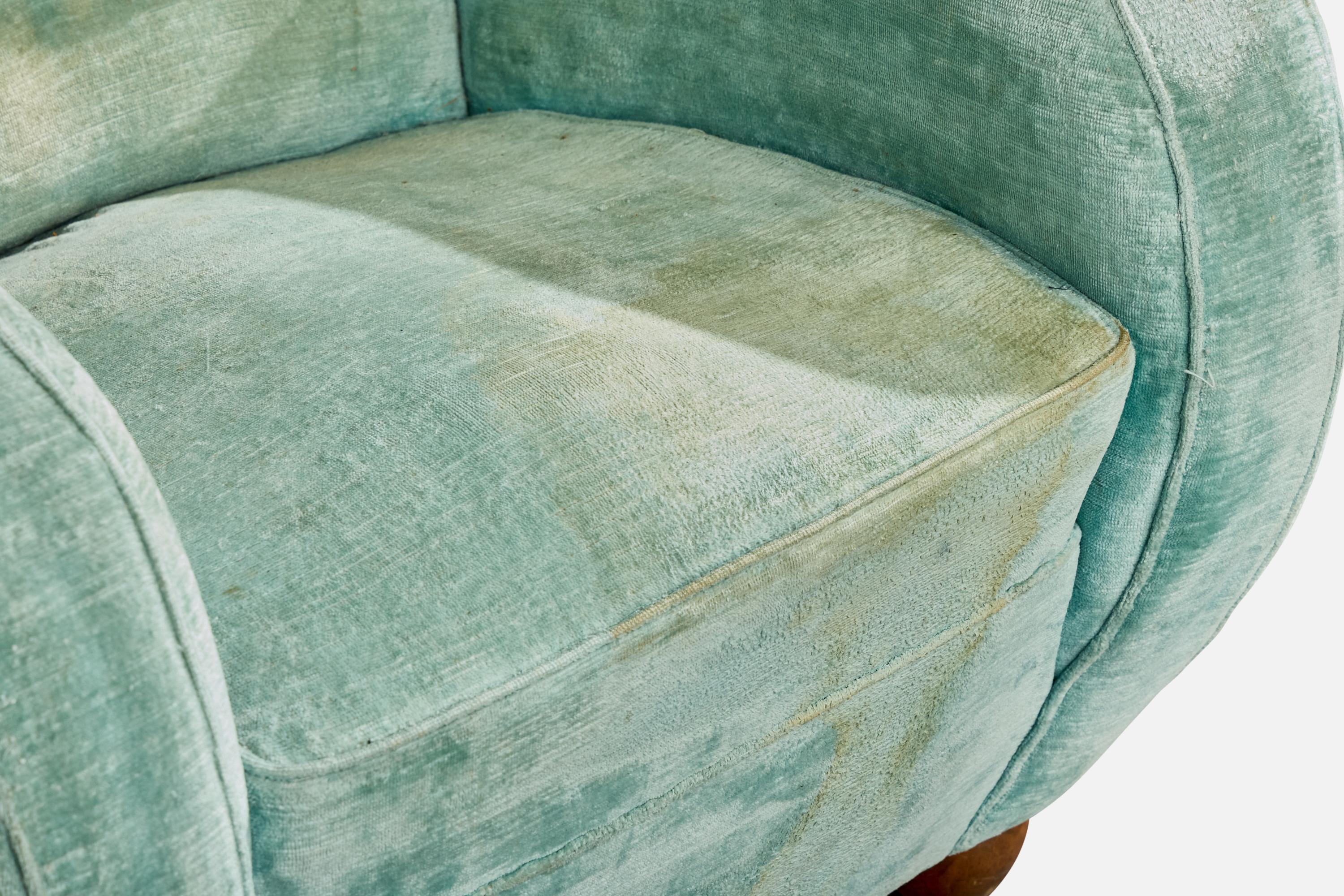 Designer italien, chaise longue, bois, velours, Italie, années 1940 en vente 4