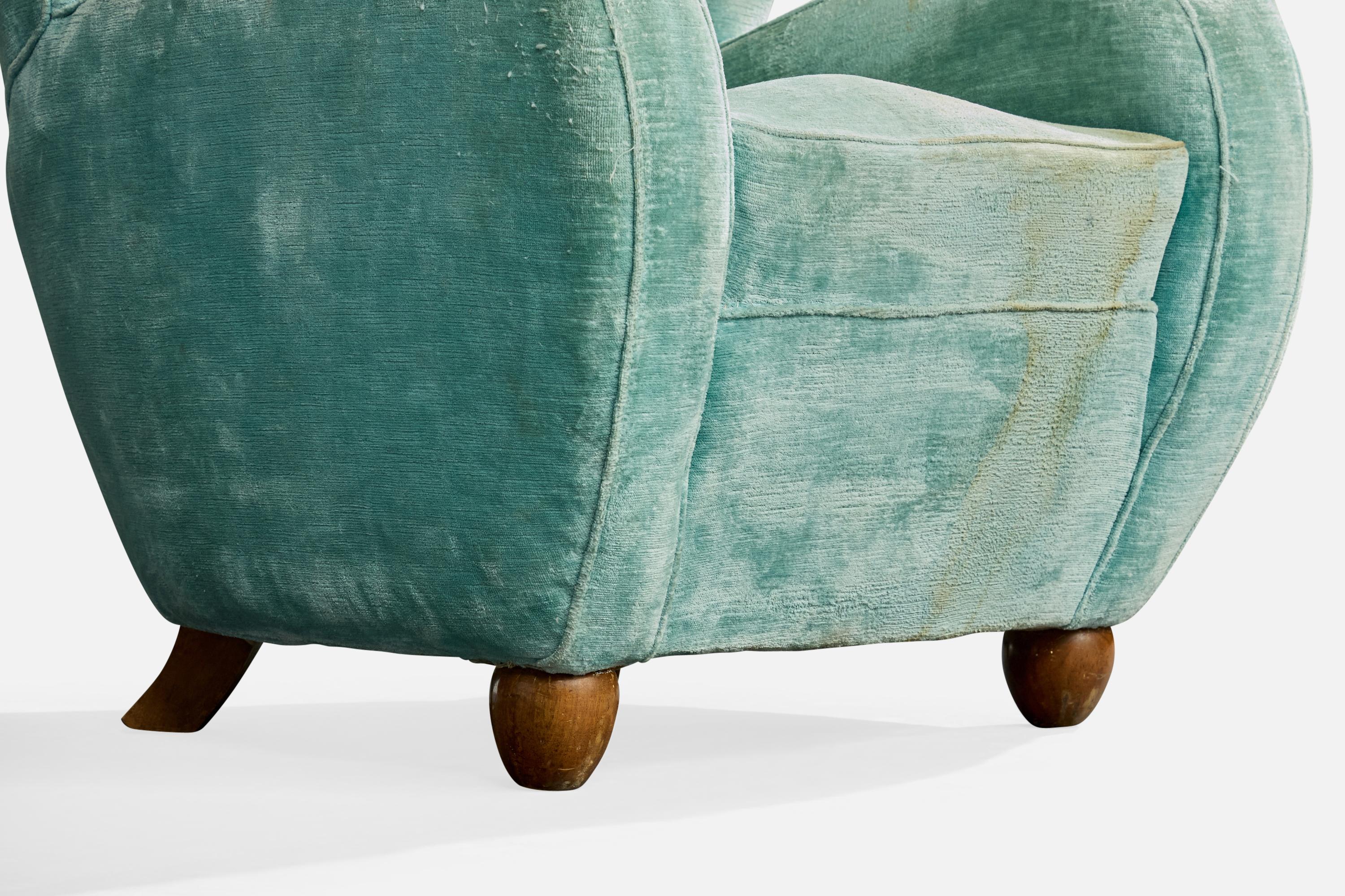 Designer italien, chaise longue, bois, velours, Italie, années 1940 en vente 5