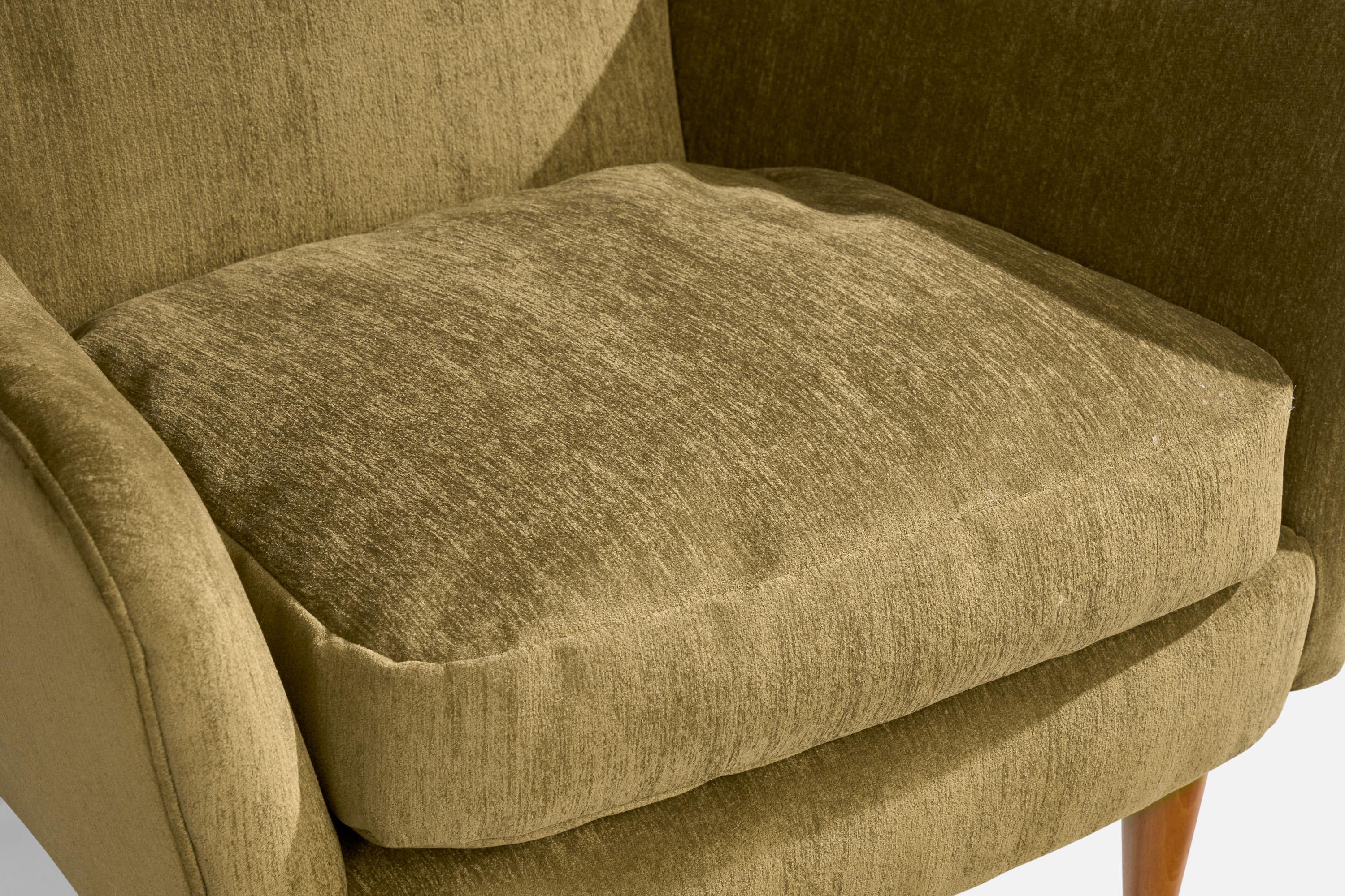 Italian Designer, Lounge Chair, Wood, Velvet, Italy, 1940s For Sale 8