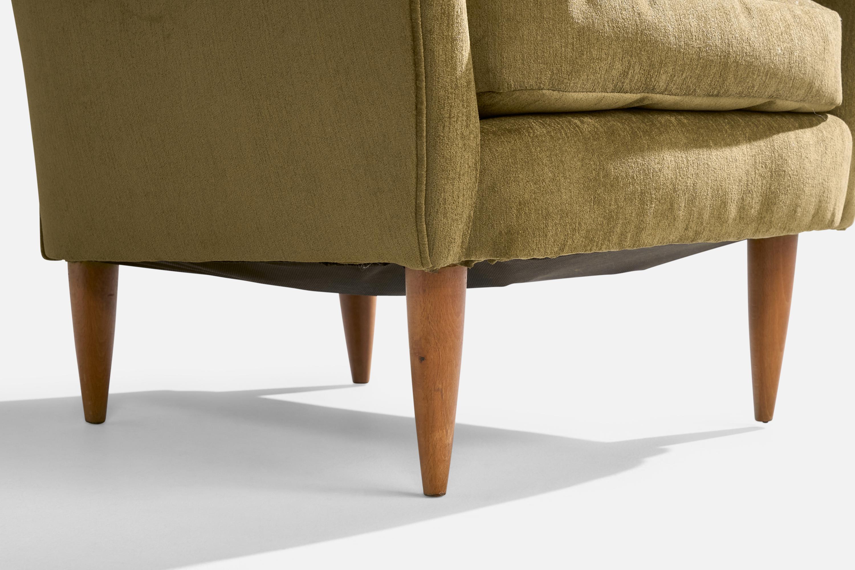 Italian Designer, Lounge Chair, Wood, Velvet, Italy, 1940s In Good Condition For Sale In High Point, NC