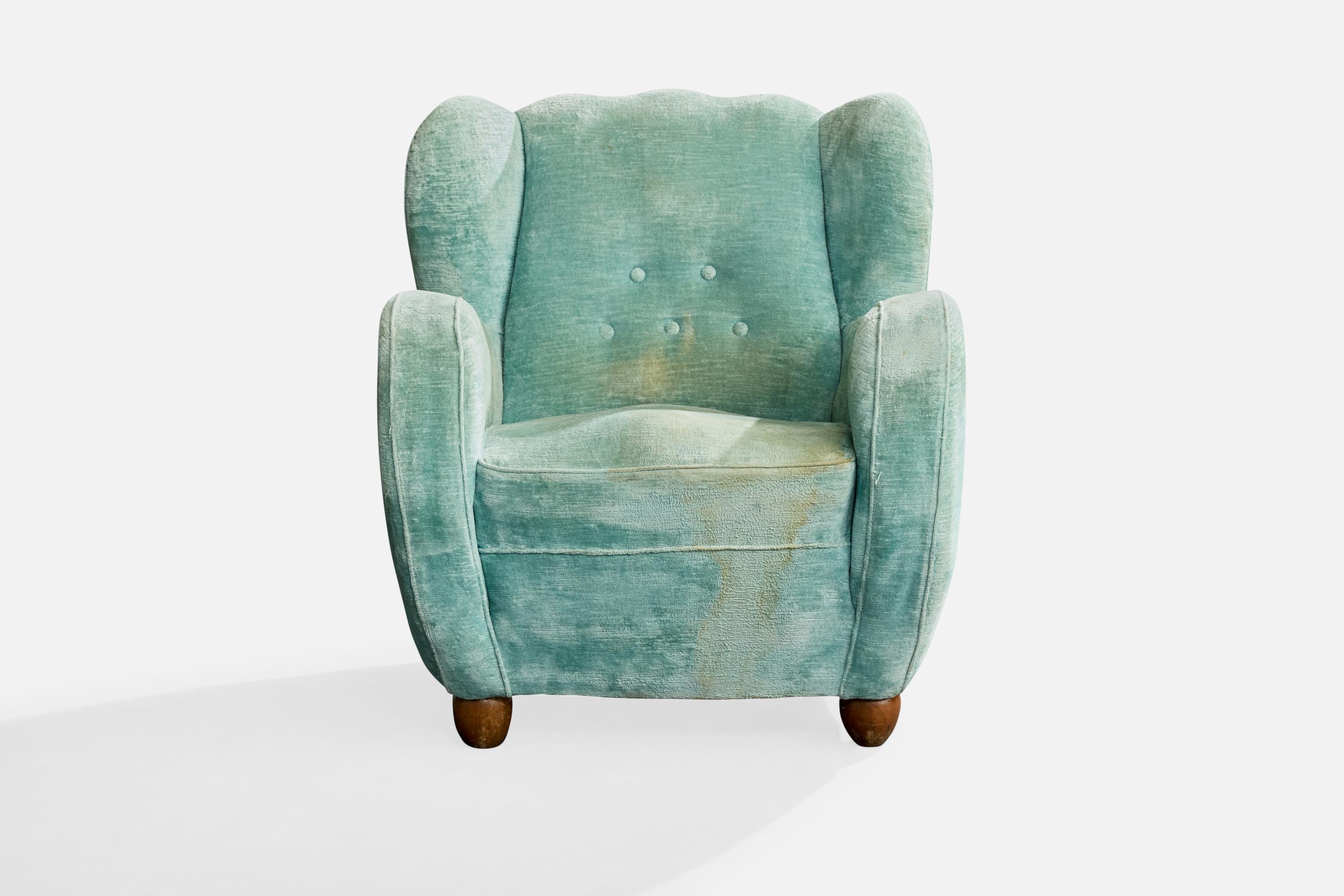 Mid-Century Modern Designer italien, chaise longue, bois, velours, Italie, années 1940 en vente