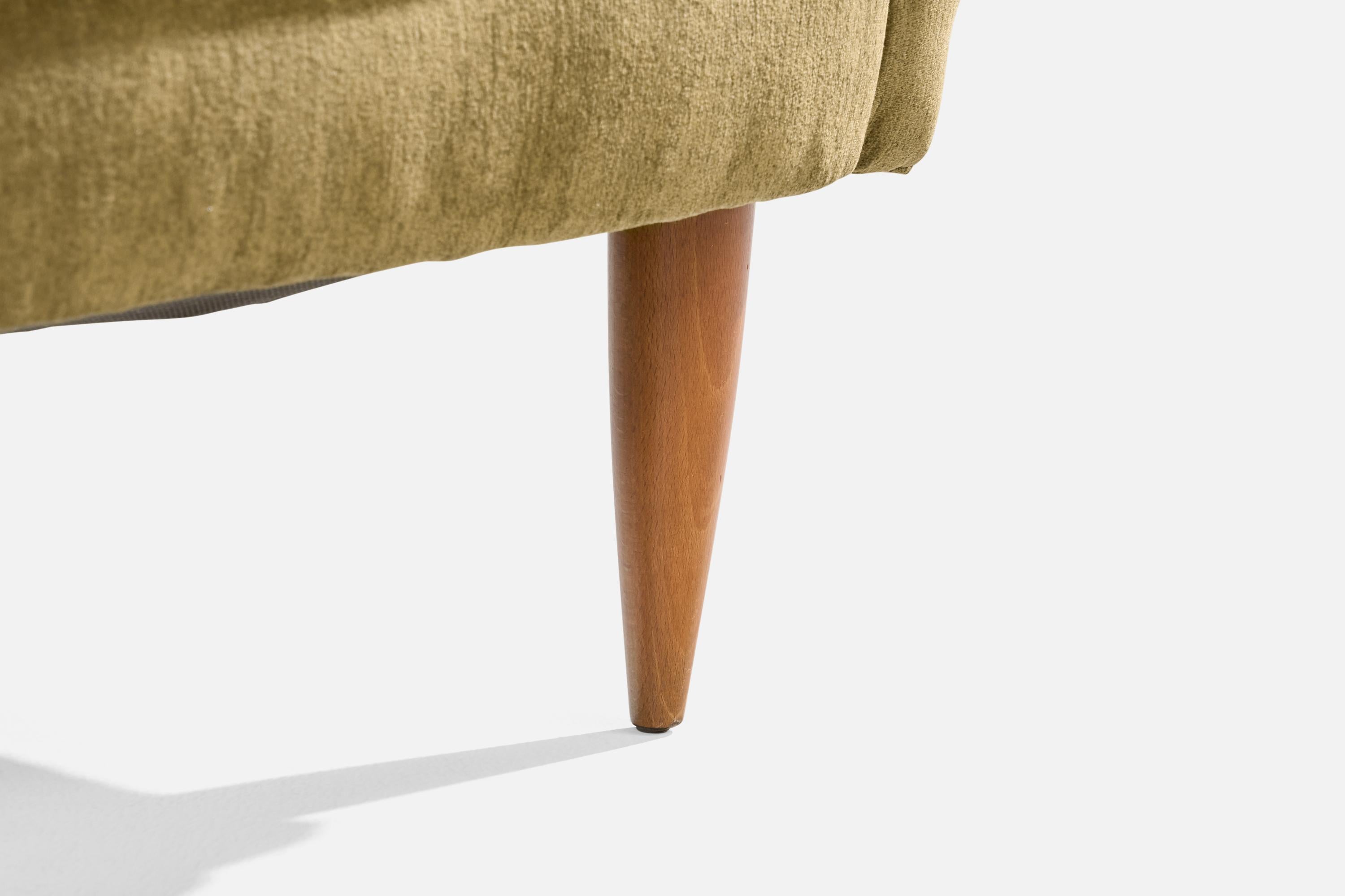 Mid-20th Century Italian Designer, Lounge Chair, Wood, Velvet, Italy, 1940s For Sale