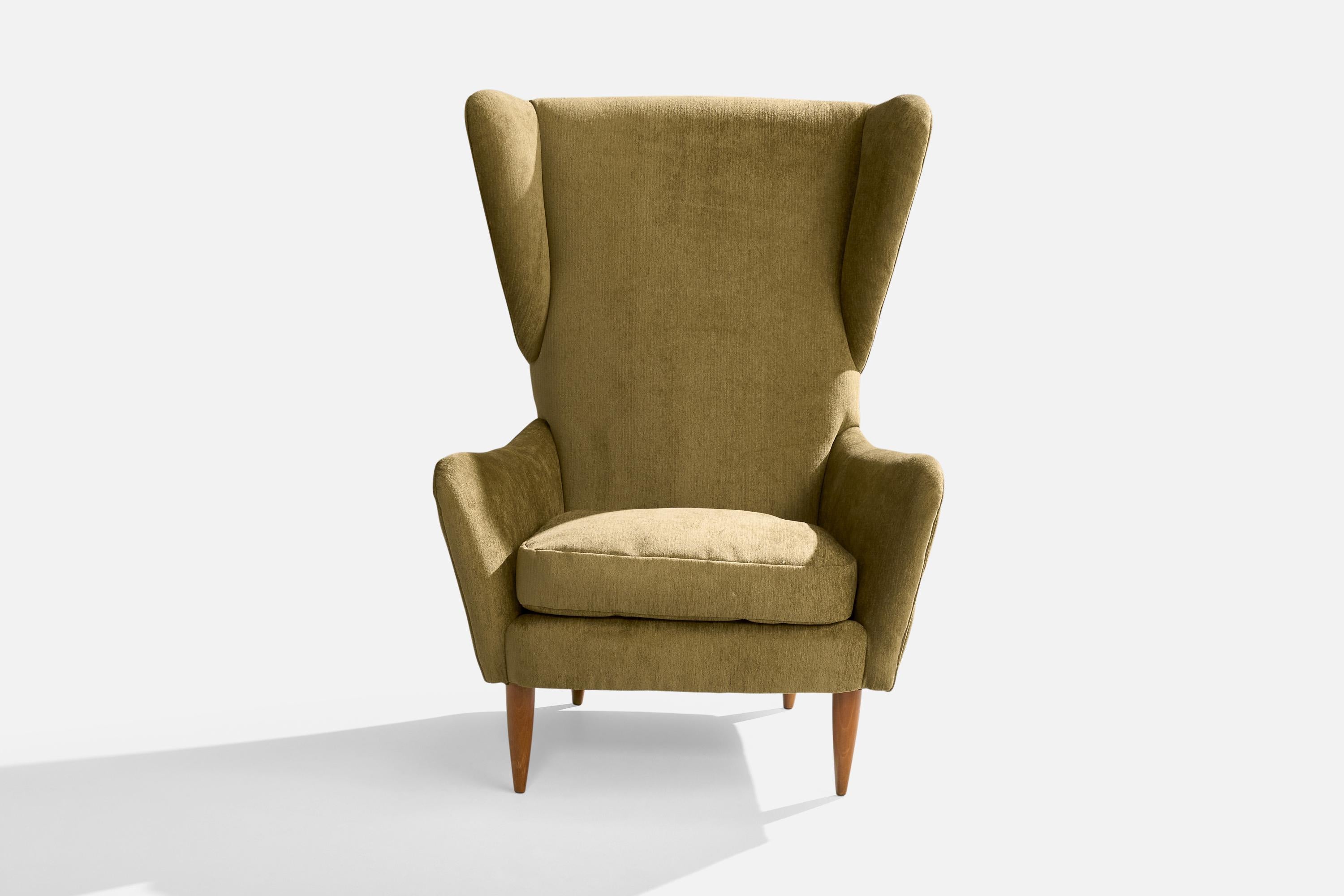 Italian Designer, Lounge Chair, Wood, Velvet, Italy, 1940s For Sale 1