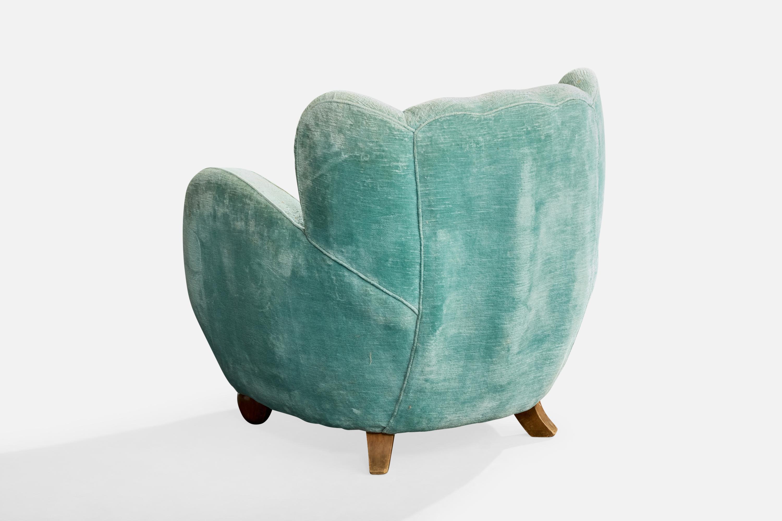 Milieu du XXe siècle Designer italien, chaise longue, bois, velours, Italie, années 1940 en vente